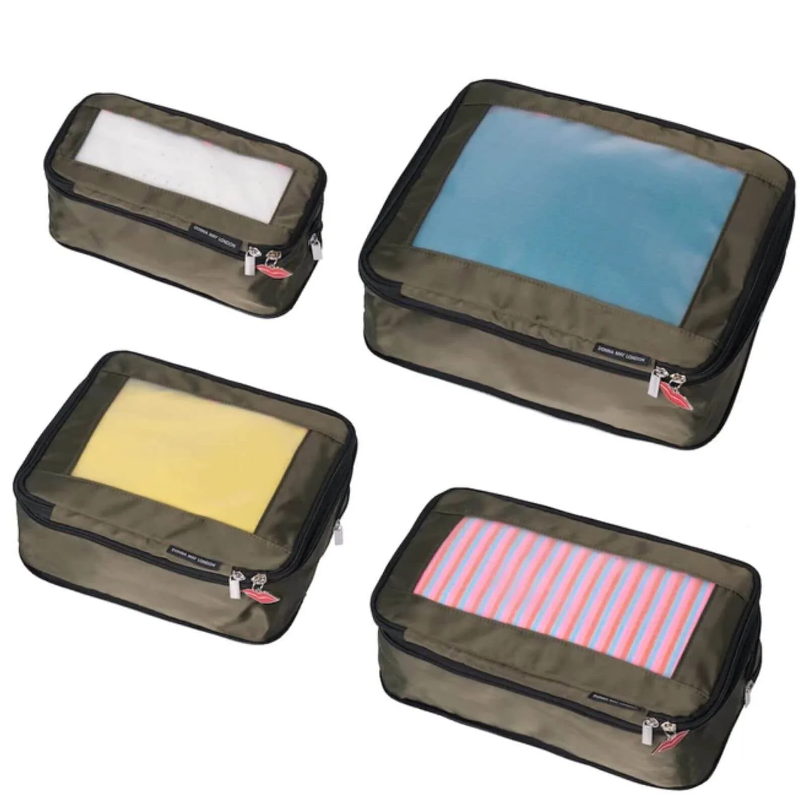 Donna May Packing Cubes - Travel Compression Pouches - Khaki & Pink Leopard - Image 2
