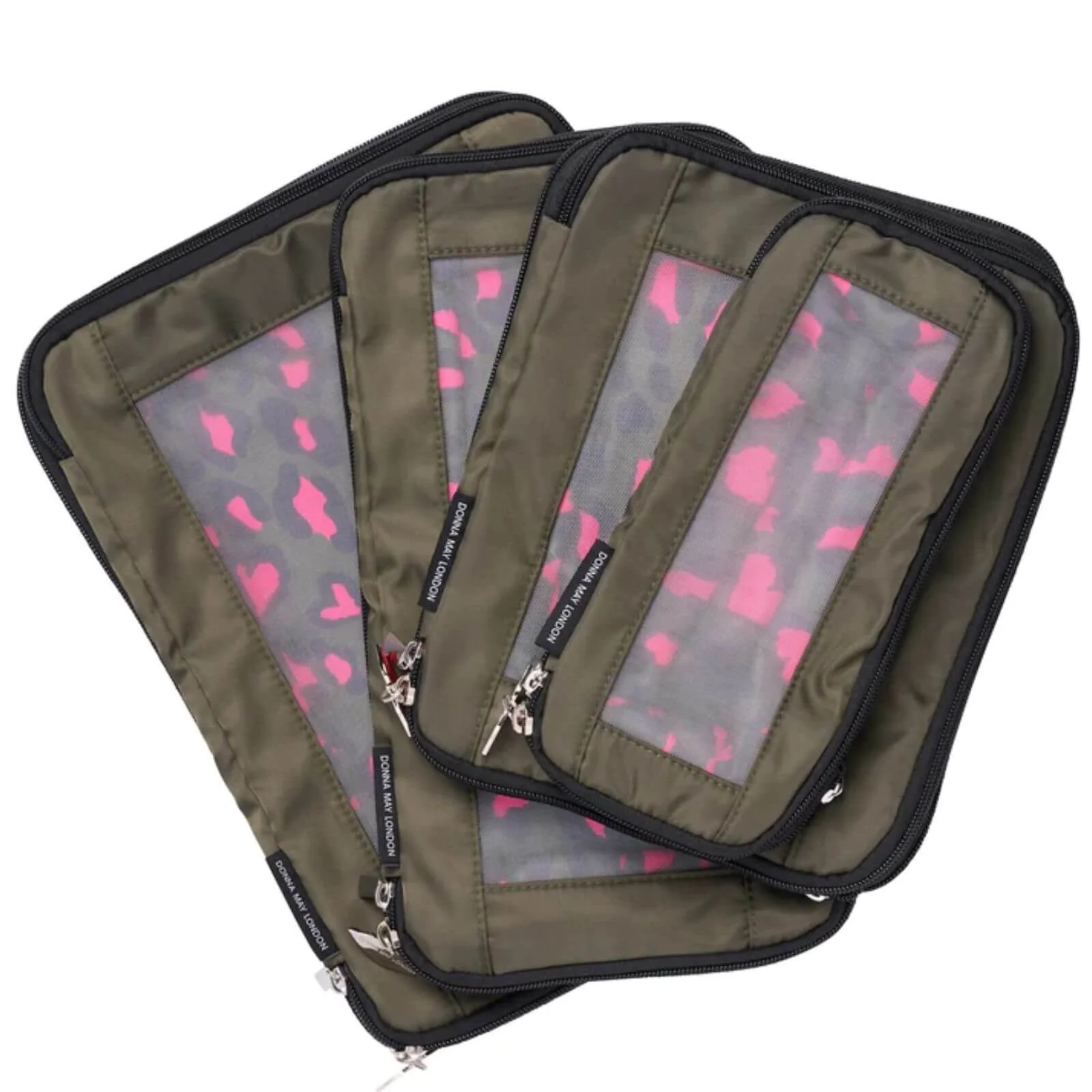 Donna May Packing Cubes - Travel Compression Pouches - Khaki & Pink Leopard - Image 3