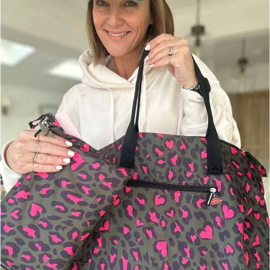 Donna May Weekender Bag - Khaki & Pink Leopard - Image 2