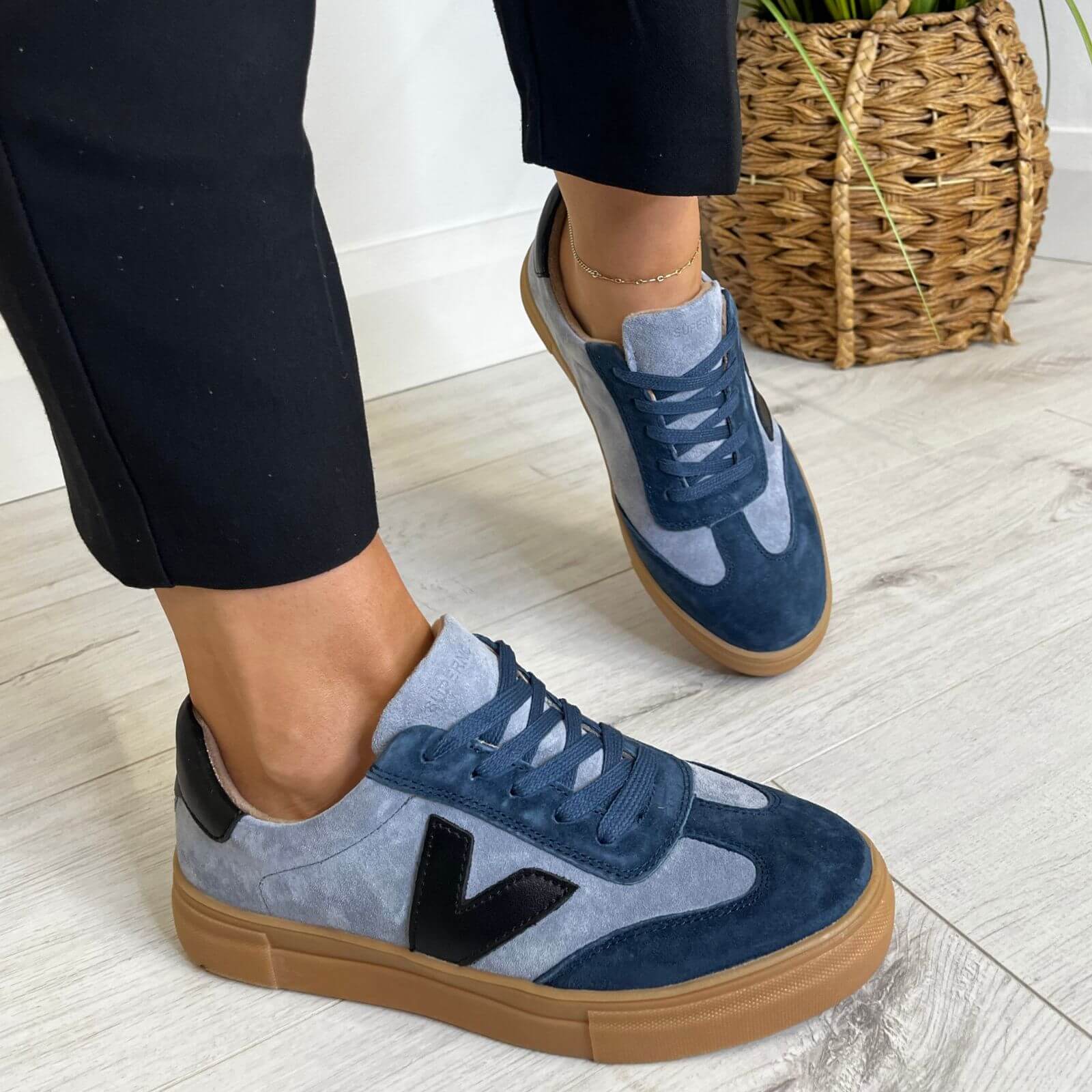Drilleys Ninety Elevated Gum Sole Sneakers - Double Denim - Image 2