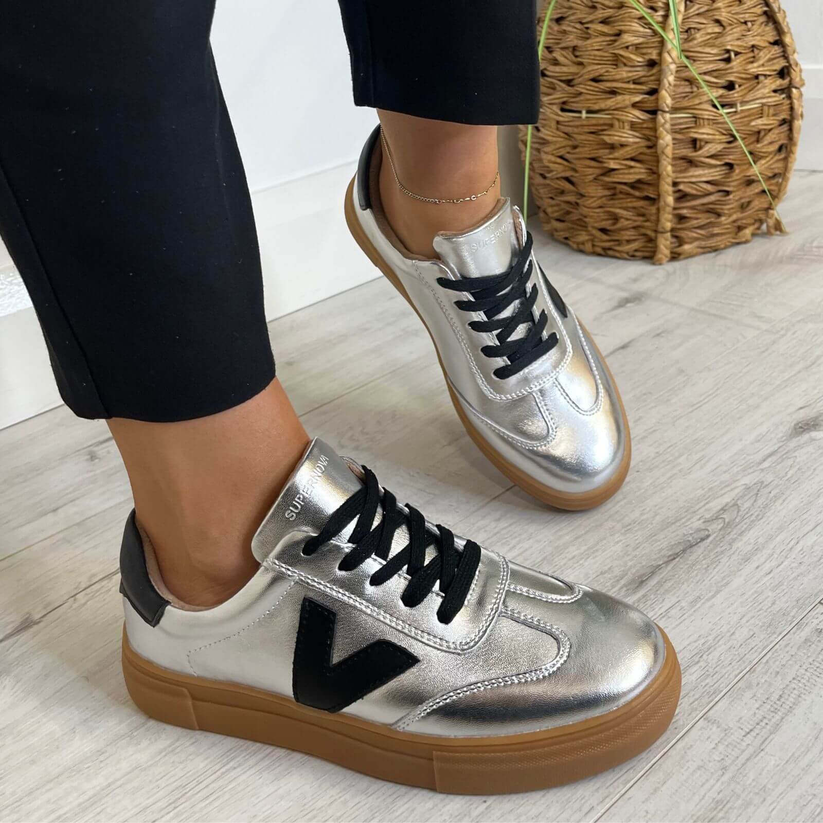 Drilleys Ninety Elevated Gum Sole Sneakers - Silver - Image 2