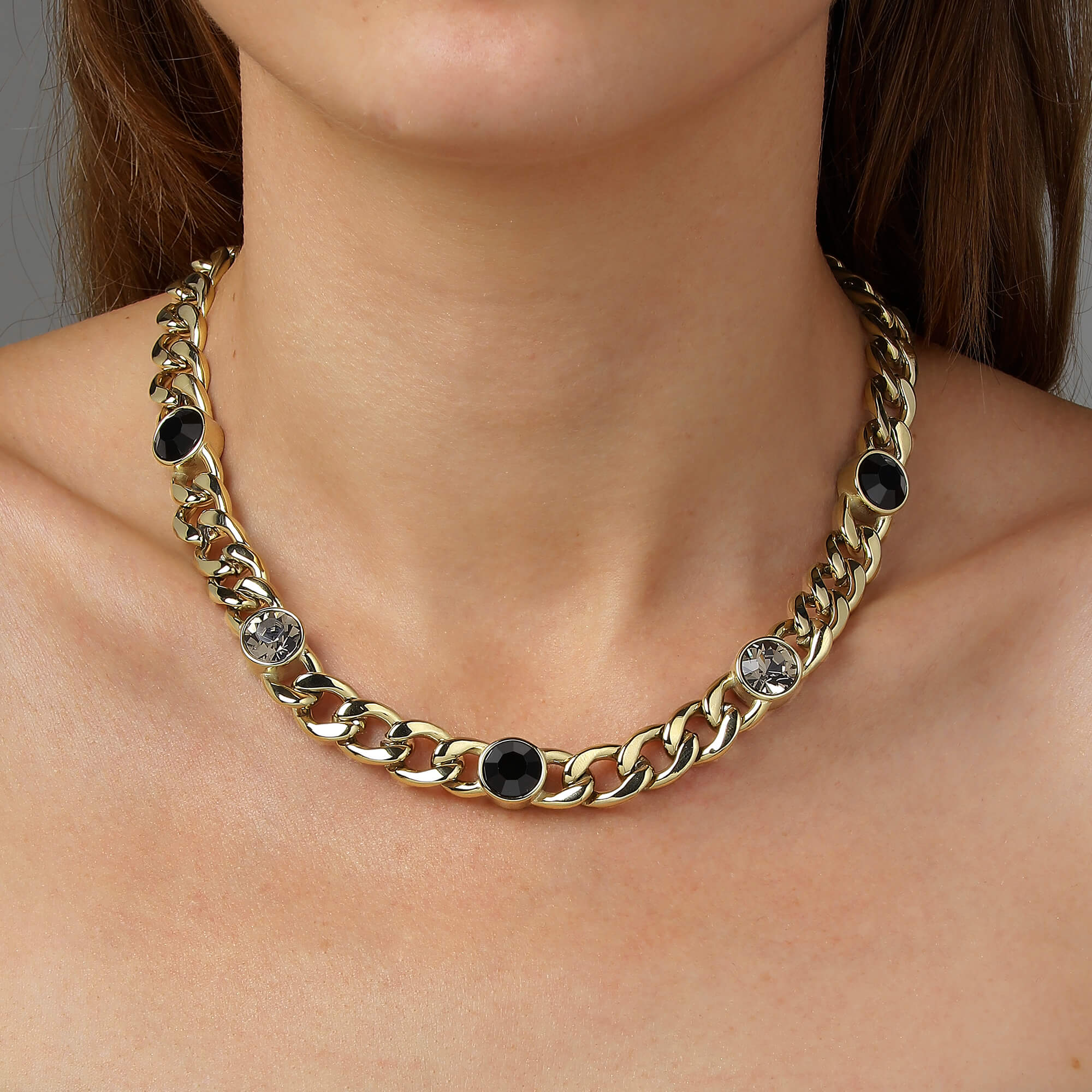 Dyrberg Kern Angelina Gold Chunky Curb Chain Necklace - Black - Image 2