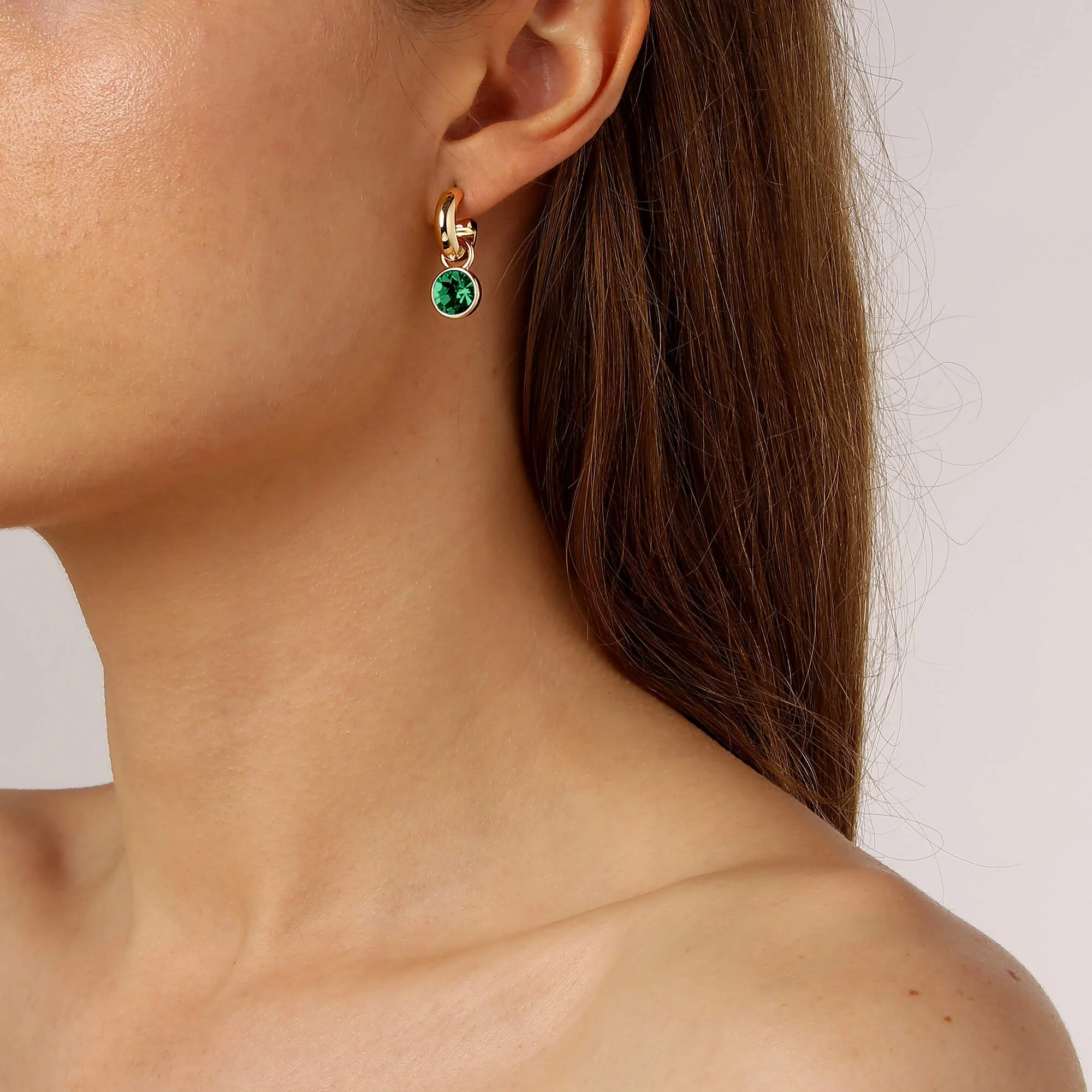 Dyrberg Kern Anna Gold Hoop Charm Earrings - Green - Image 2