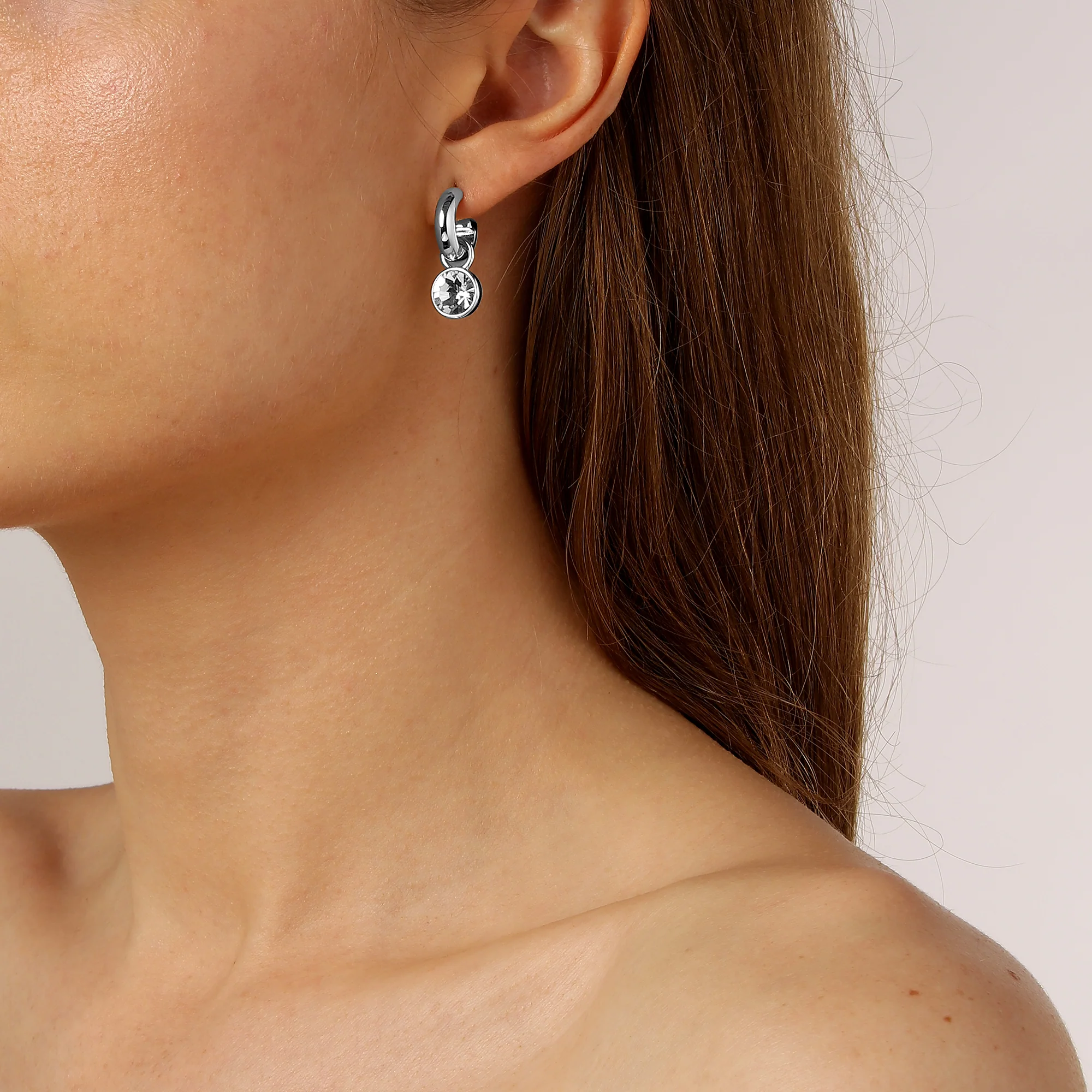 Dyrberg Kern Anna Silver Hoop Charm Earrings - Clear - Image 2