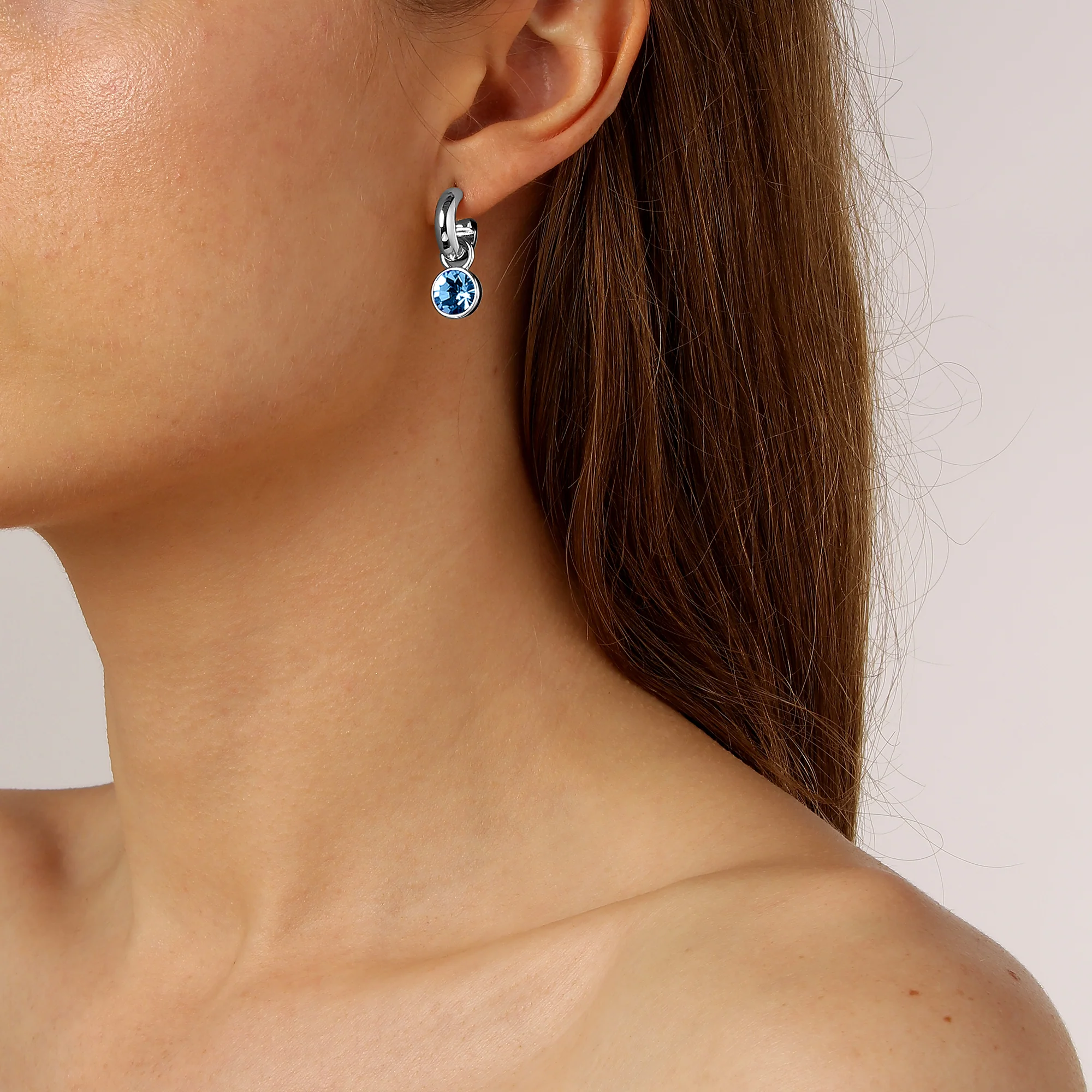 Dyrberg Kern Anna Silver Hoop Charm Earrings - Light Blue - Image 2