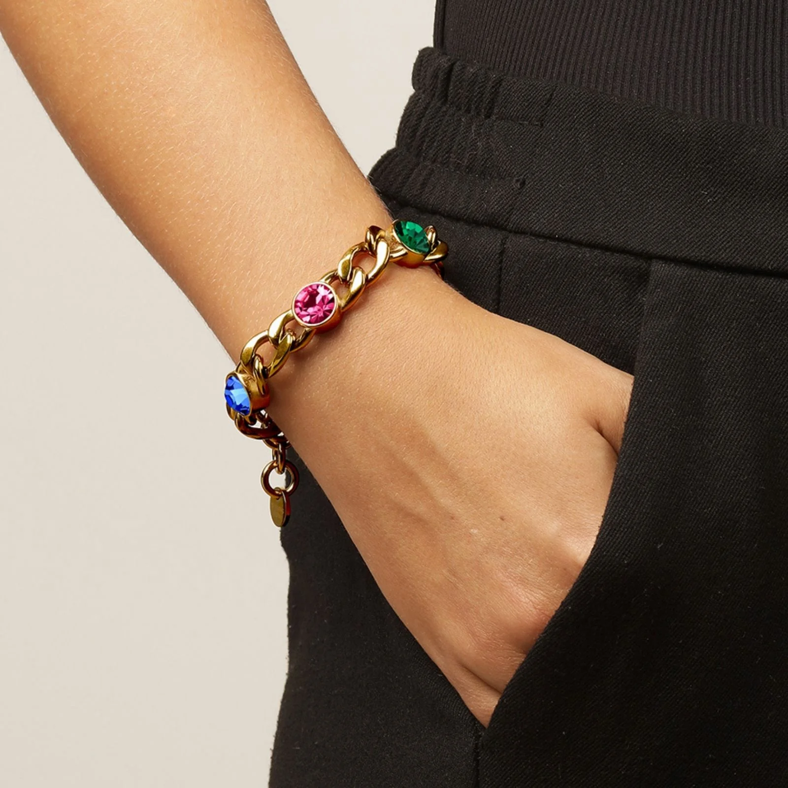 Dyrberg Kern Ariane Gold Curb Chain Bracelet - Rainbow - Image 2
