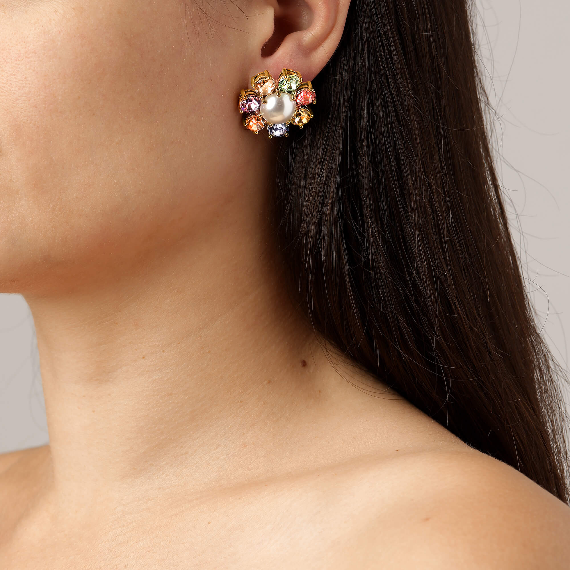 Dyrberg Kern Aubra Gold Small Stud Earrings - Multi/Pearl - Image 2