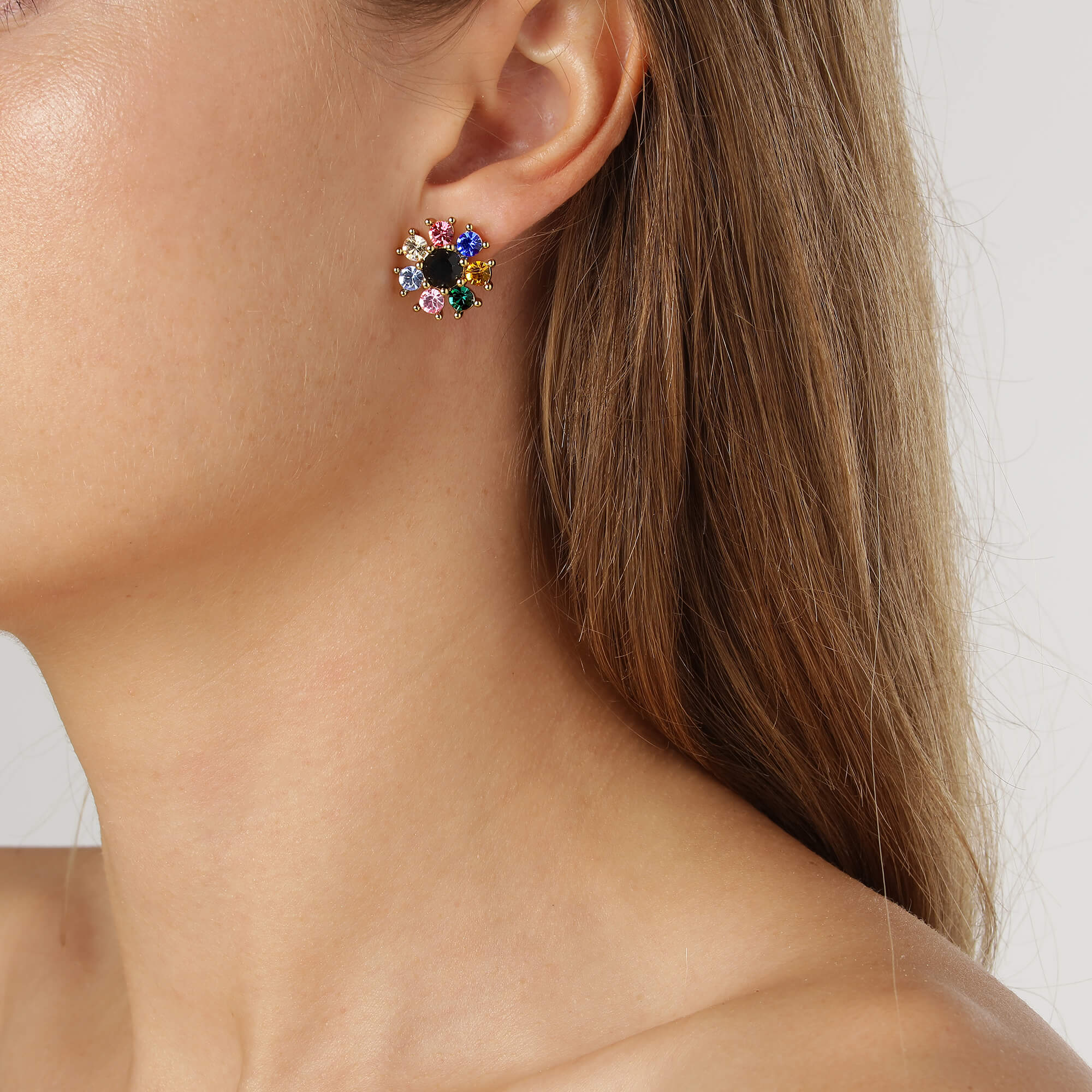 Dyrberg Kern Aude Gold Stud Earrings - Rainbow - Image 2