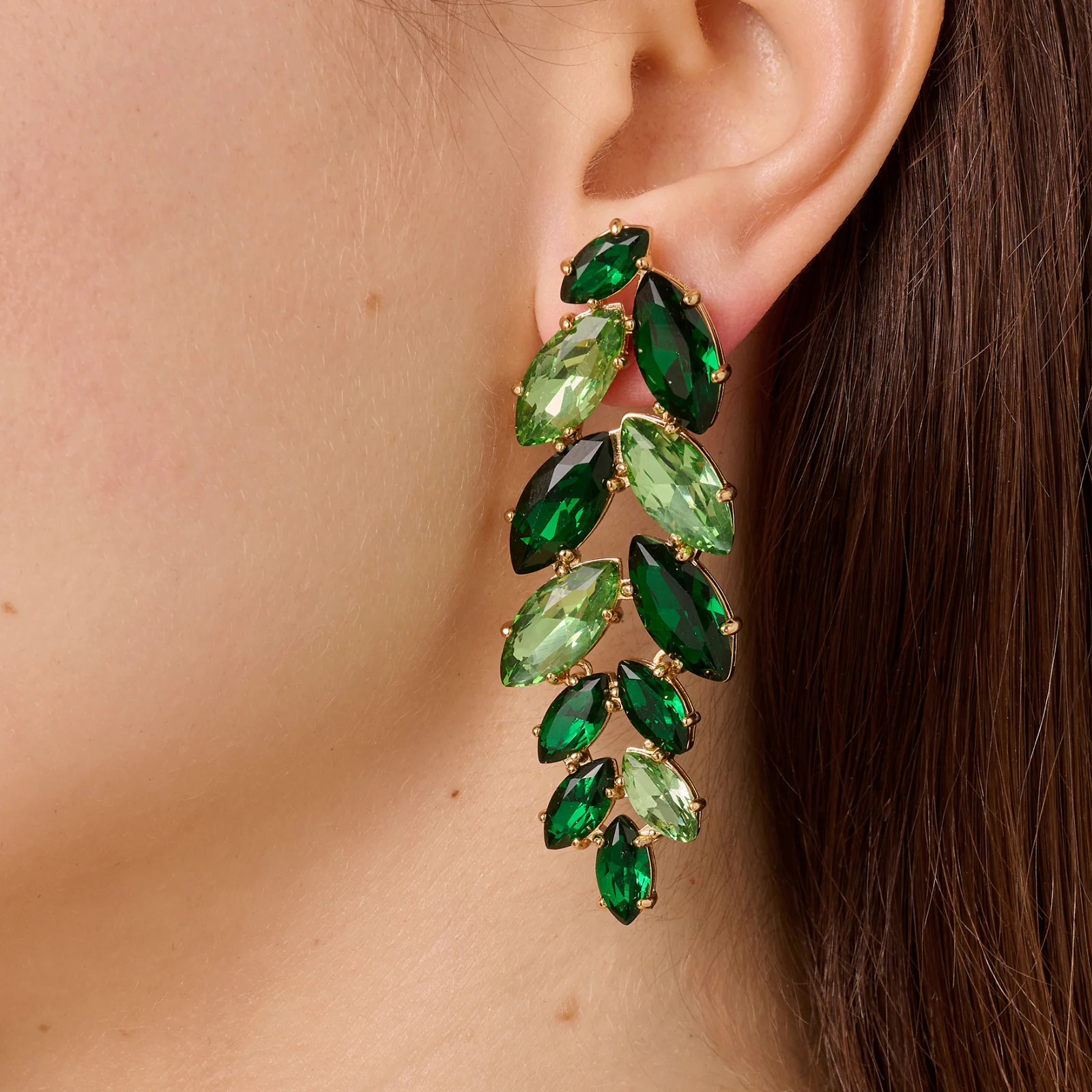 DYRBERG/KERN Banyan Gold Statement Earrings - Emerald Green - Image 2