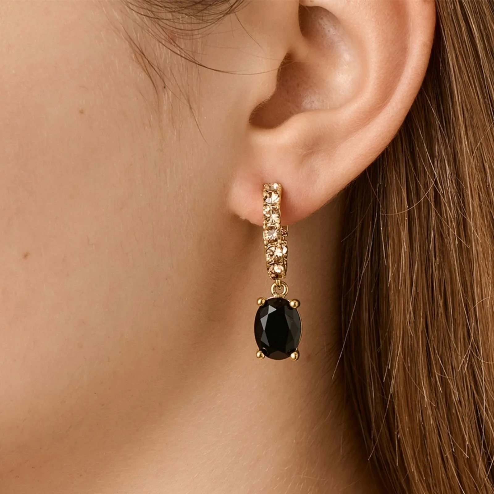 Dyrberg Kern Barbara Gold Hoop Charm Earrings - Black/Golden - Image 2
