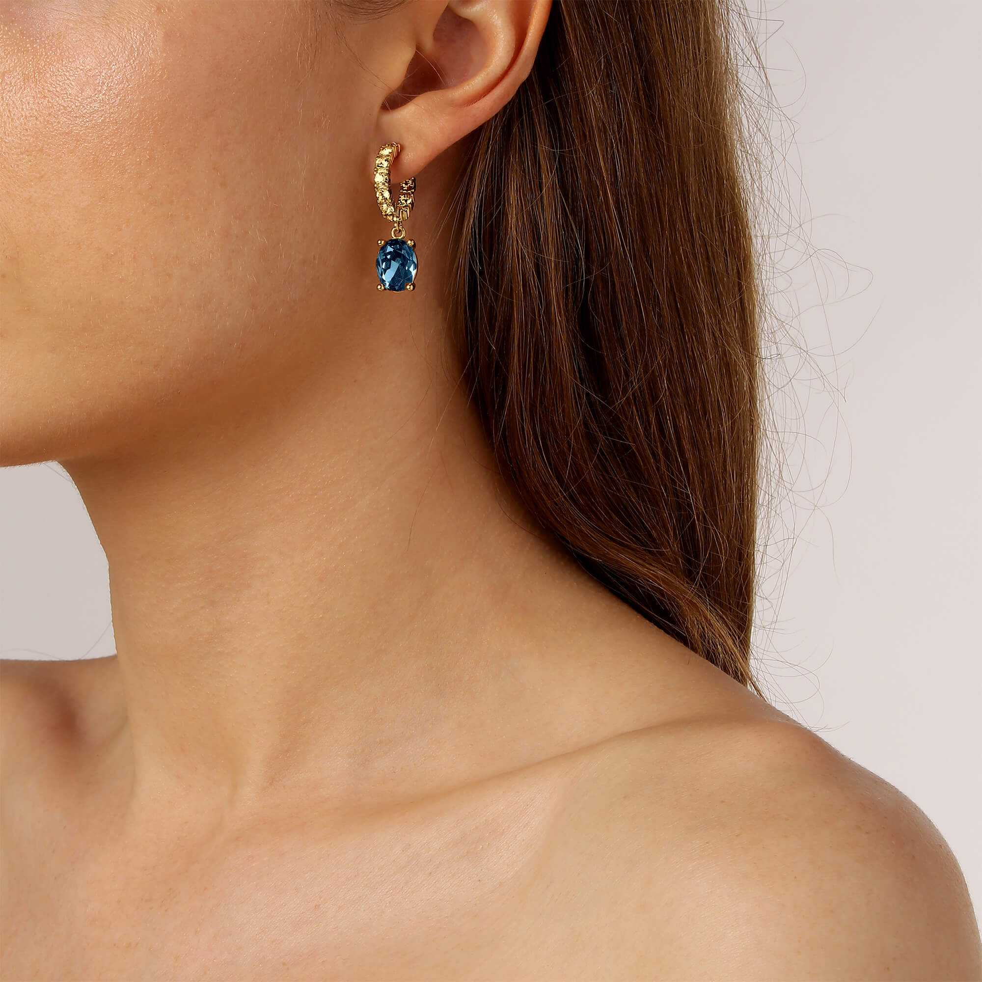 Dyrberg Kern Barbara Gold Hoop Charm Earrings - Blue - Image 2
