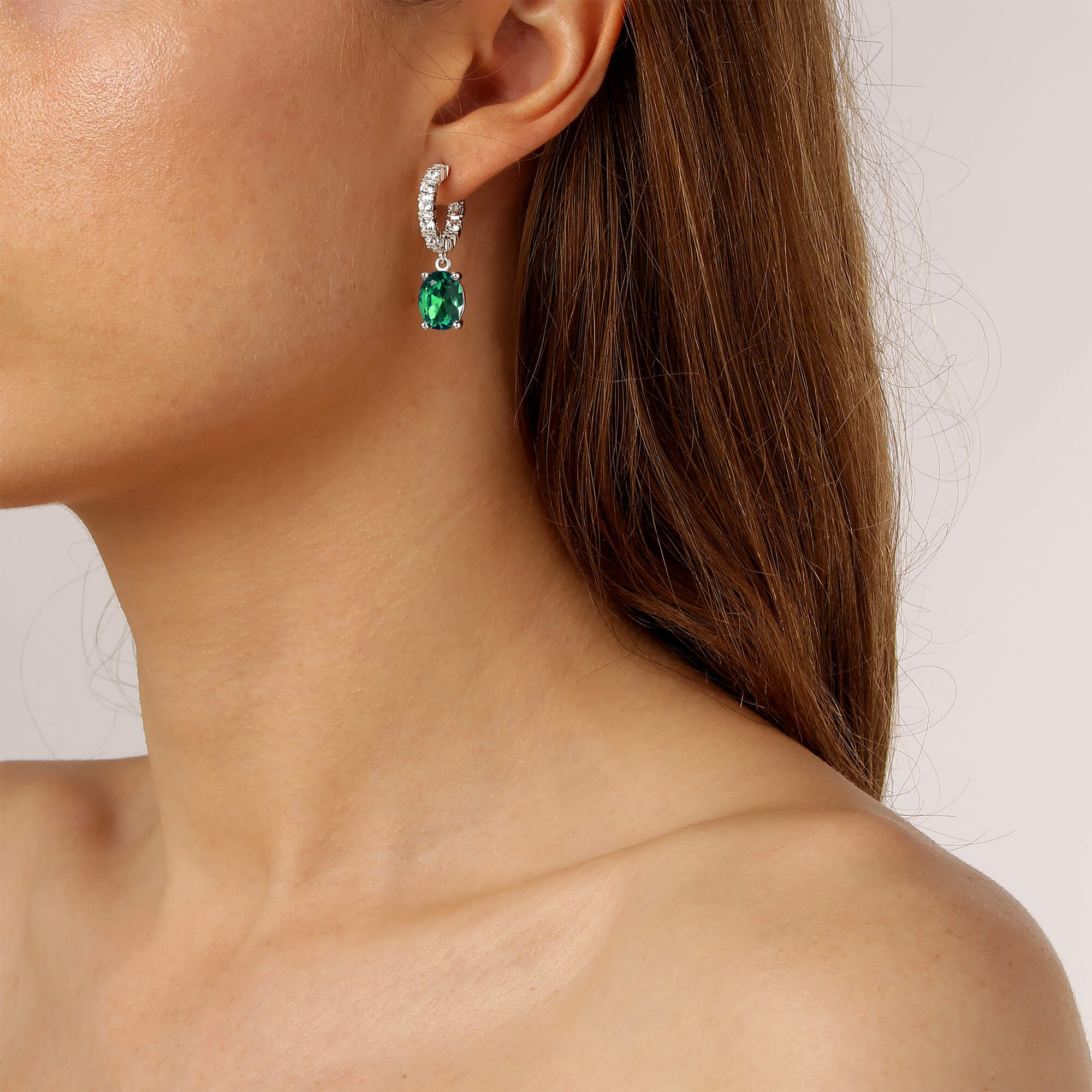 Dyrberg Kern Barbara Silver Hoop Charm Earrings - Green - Image 2