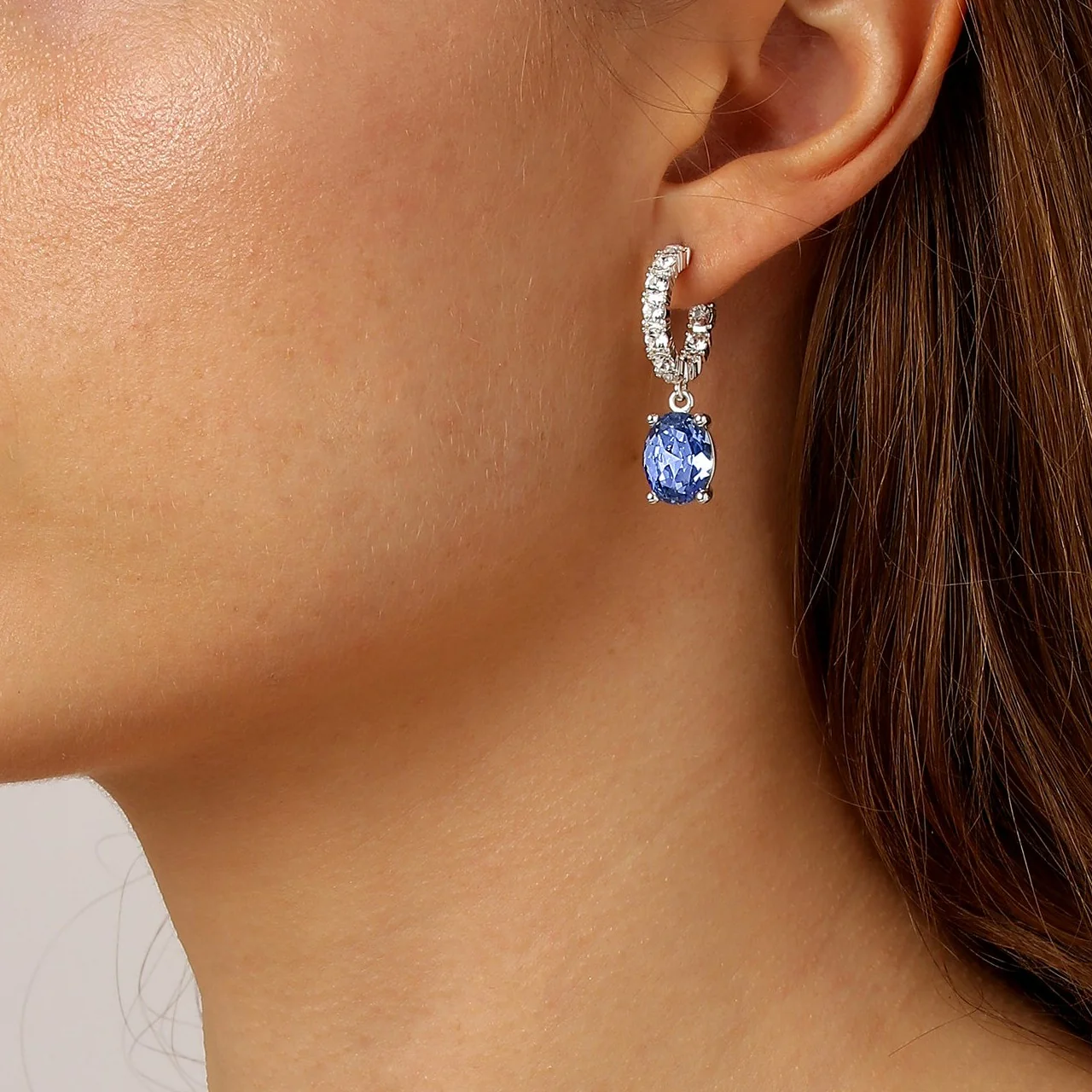 Dyrberg Kern Barbara Silver Hoop Charm Earrings - Light Blue - Image 2