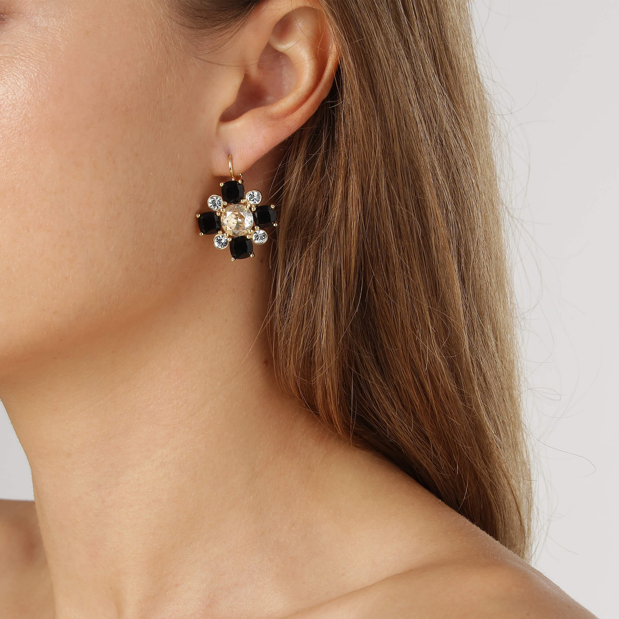 Dyrberg Kern Batti Gold French Hook Earrings - Black/Golden - Image 2