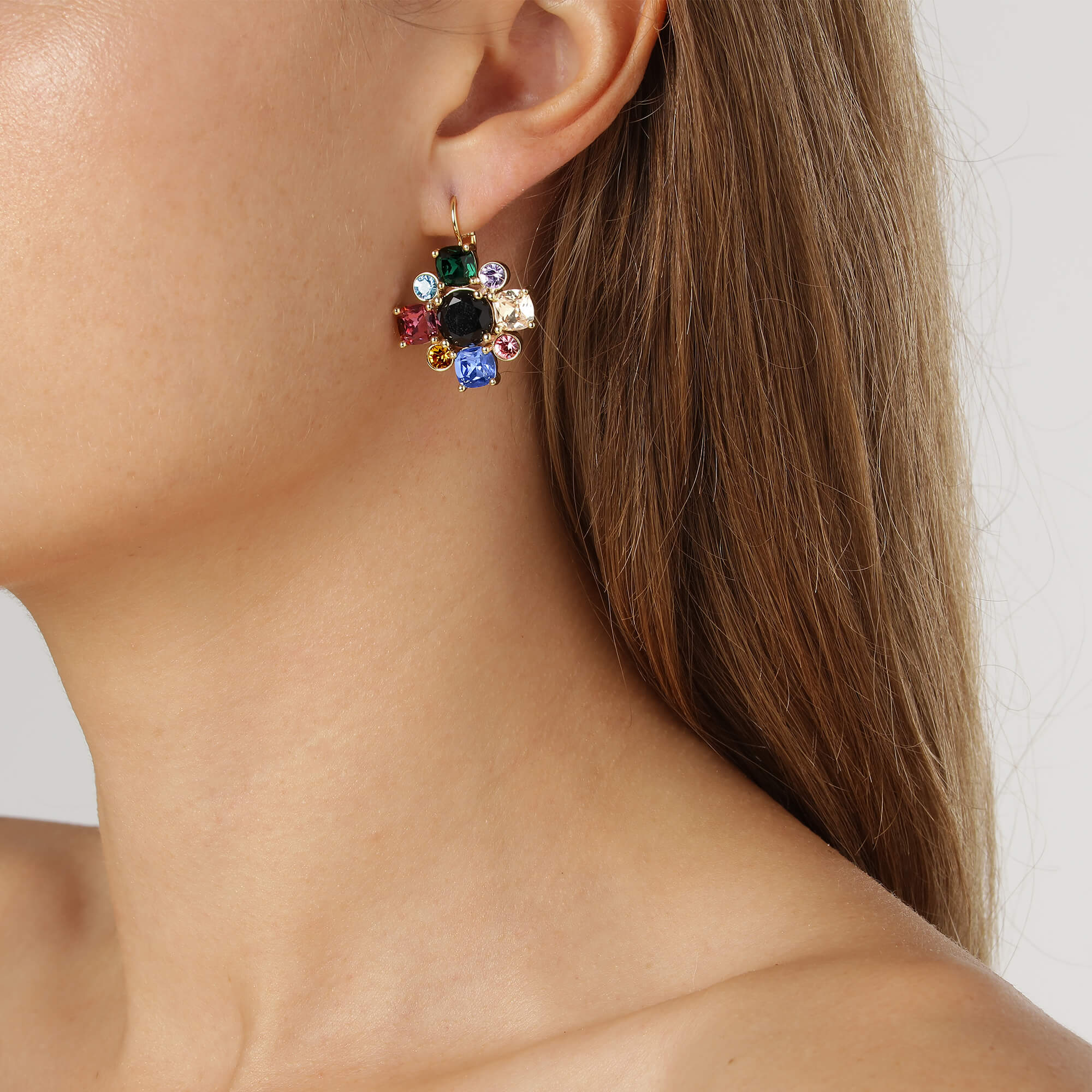 Dyrberg Kern Batti Gold French Hook Earrings - Rainbow - Image 2