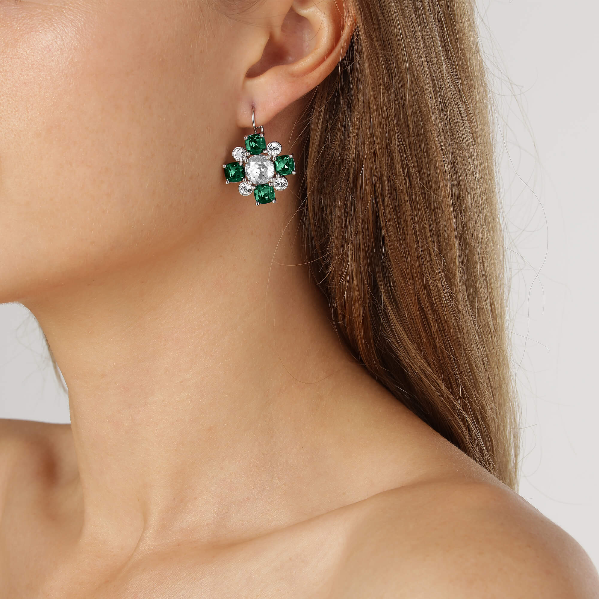 Dyrberg Kern Batti Silver French Hook Earrings - Emerald Green - Image 2