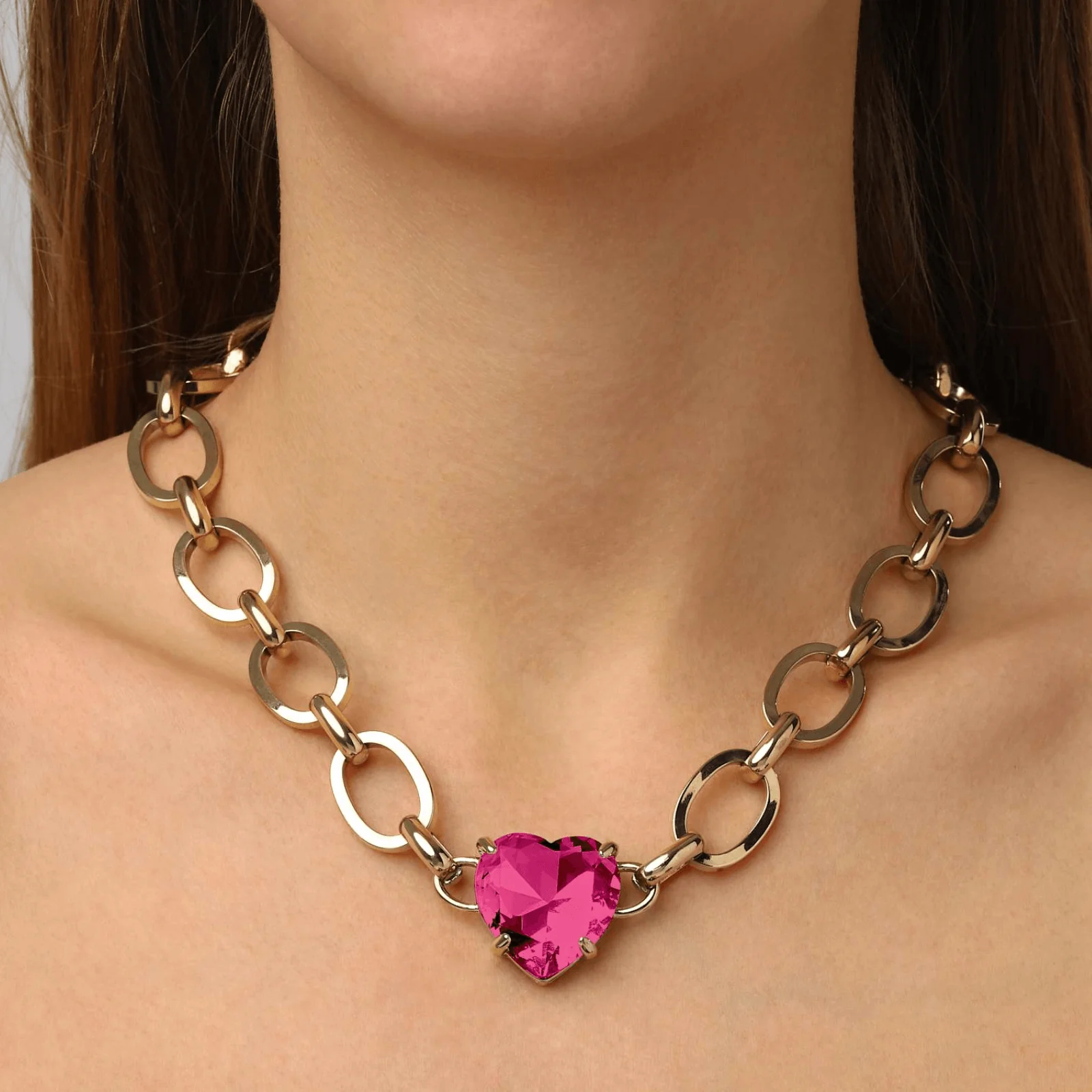 DYRBERG/KERN Braze Gold Large Link Heart Pendant Necklace - Rose - Image 2