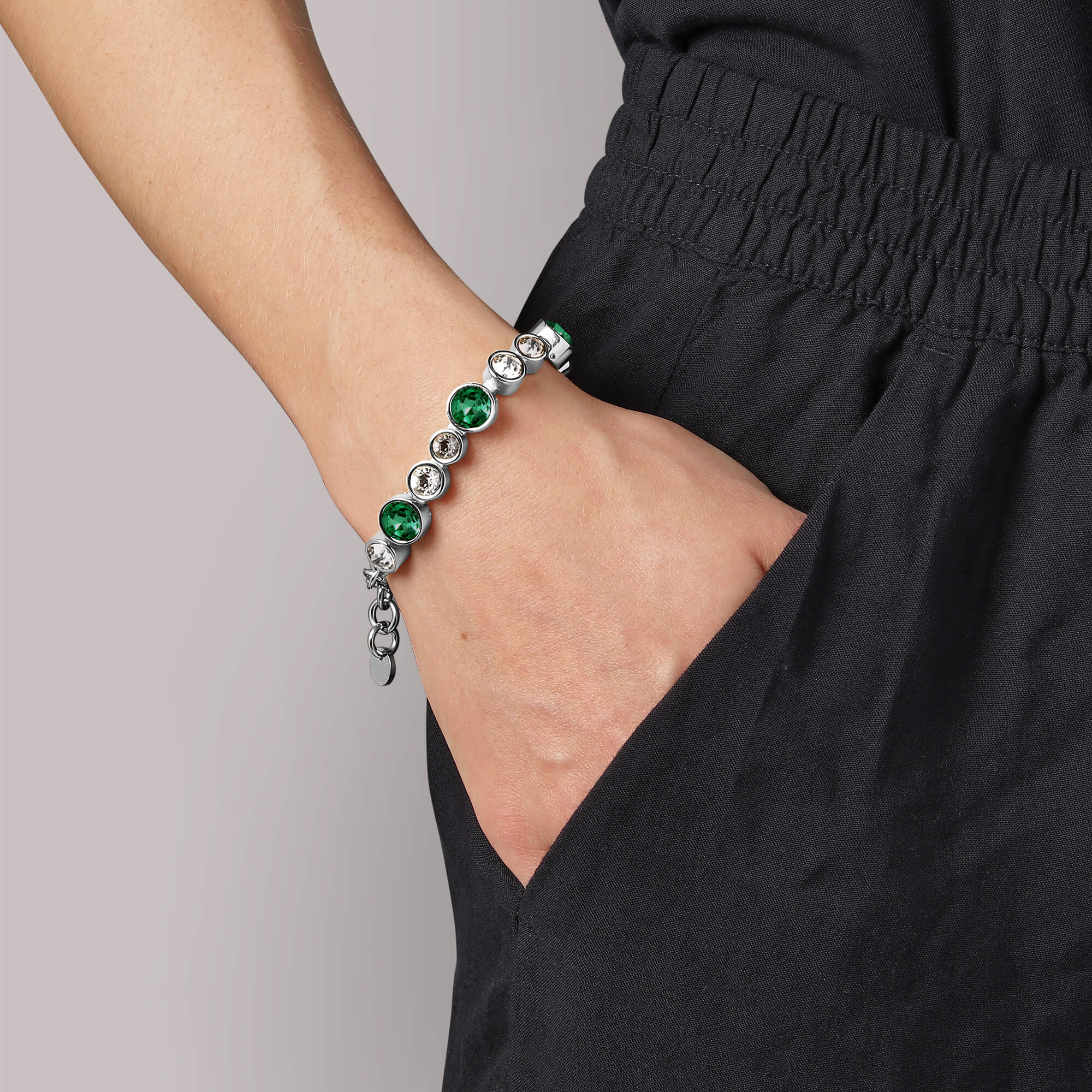 Dyrberg Kern Calice Silver Bracelet - Emerald Green - Image 2