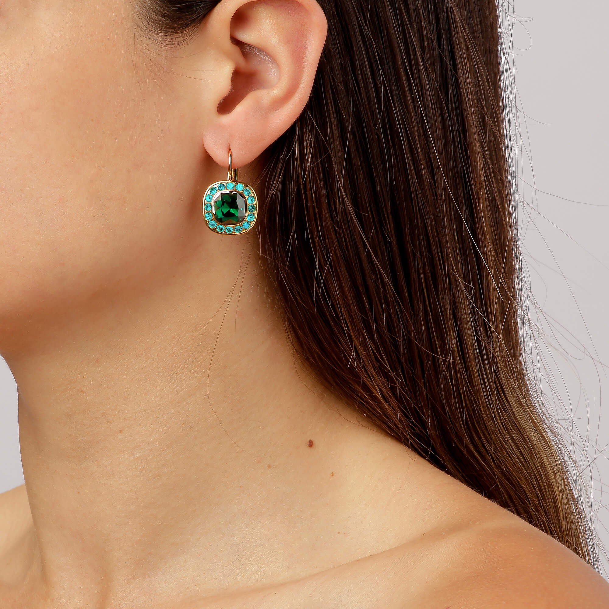 Dyrberg Kern Celin Gold Drop Earrings - Green - Image 2