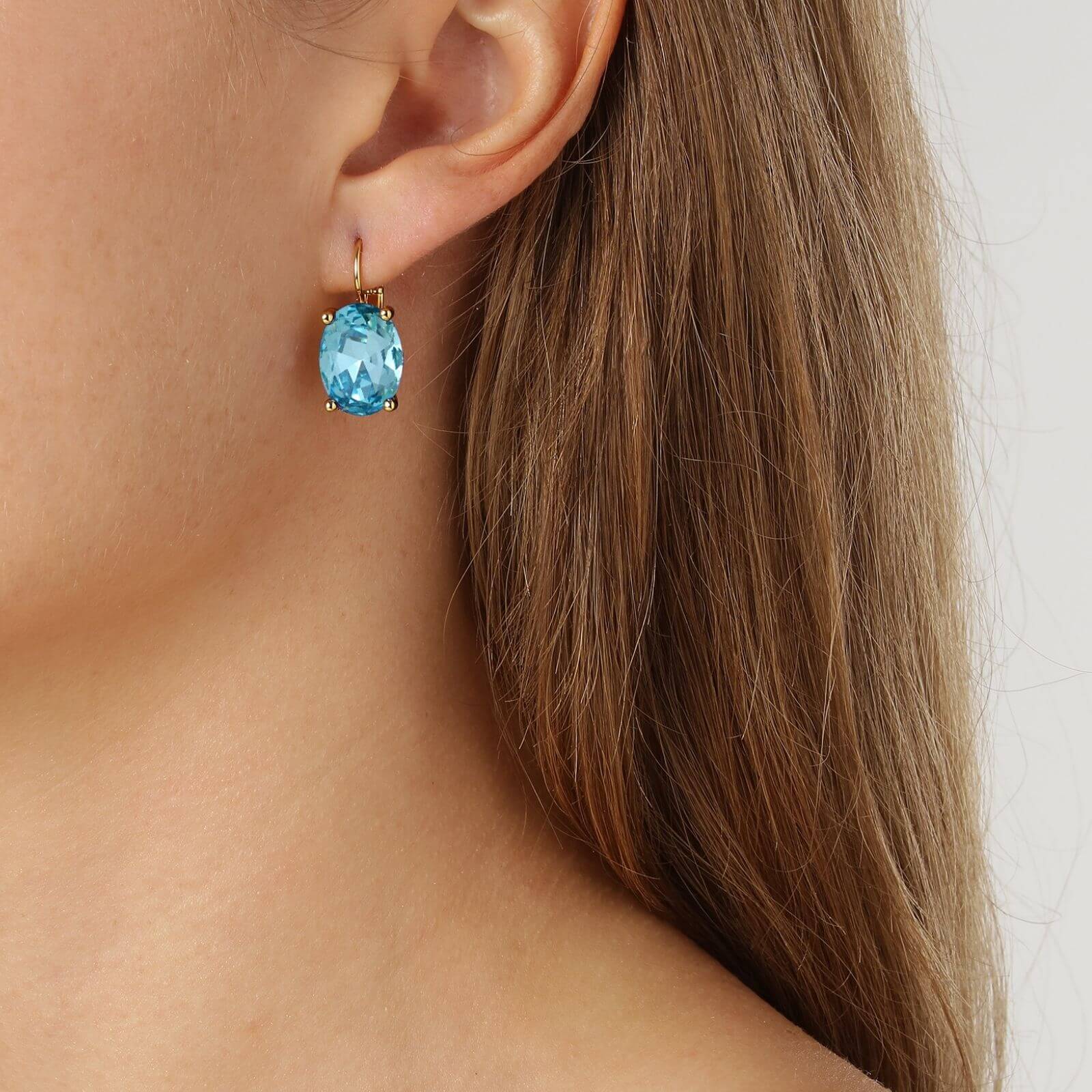 Dyrberg Kern Chantal Gold French Hook Earrings - Aqua - Image 2