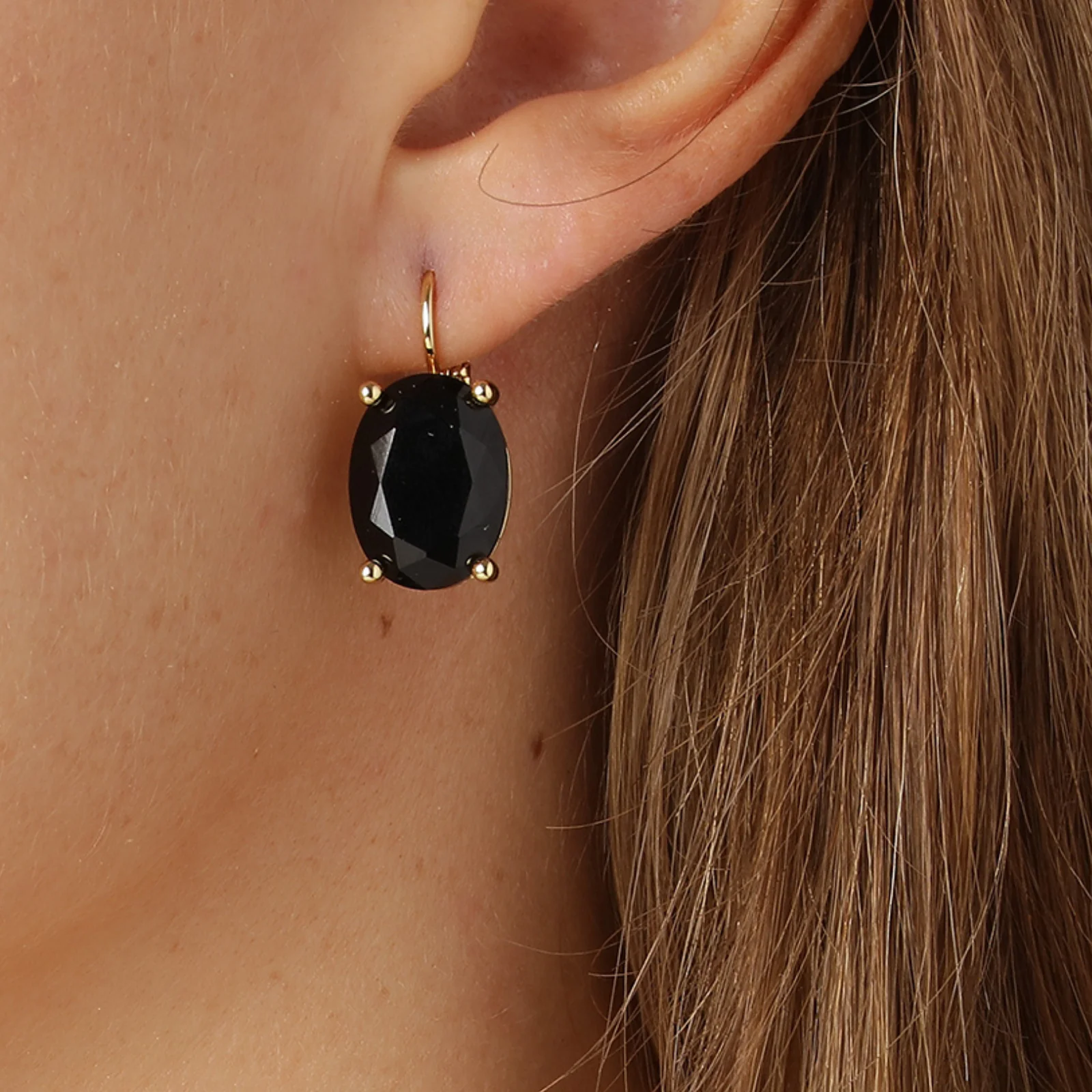 DYRBERG/KERN Chantal Gold French Hook Earrings - Black - Image 2