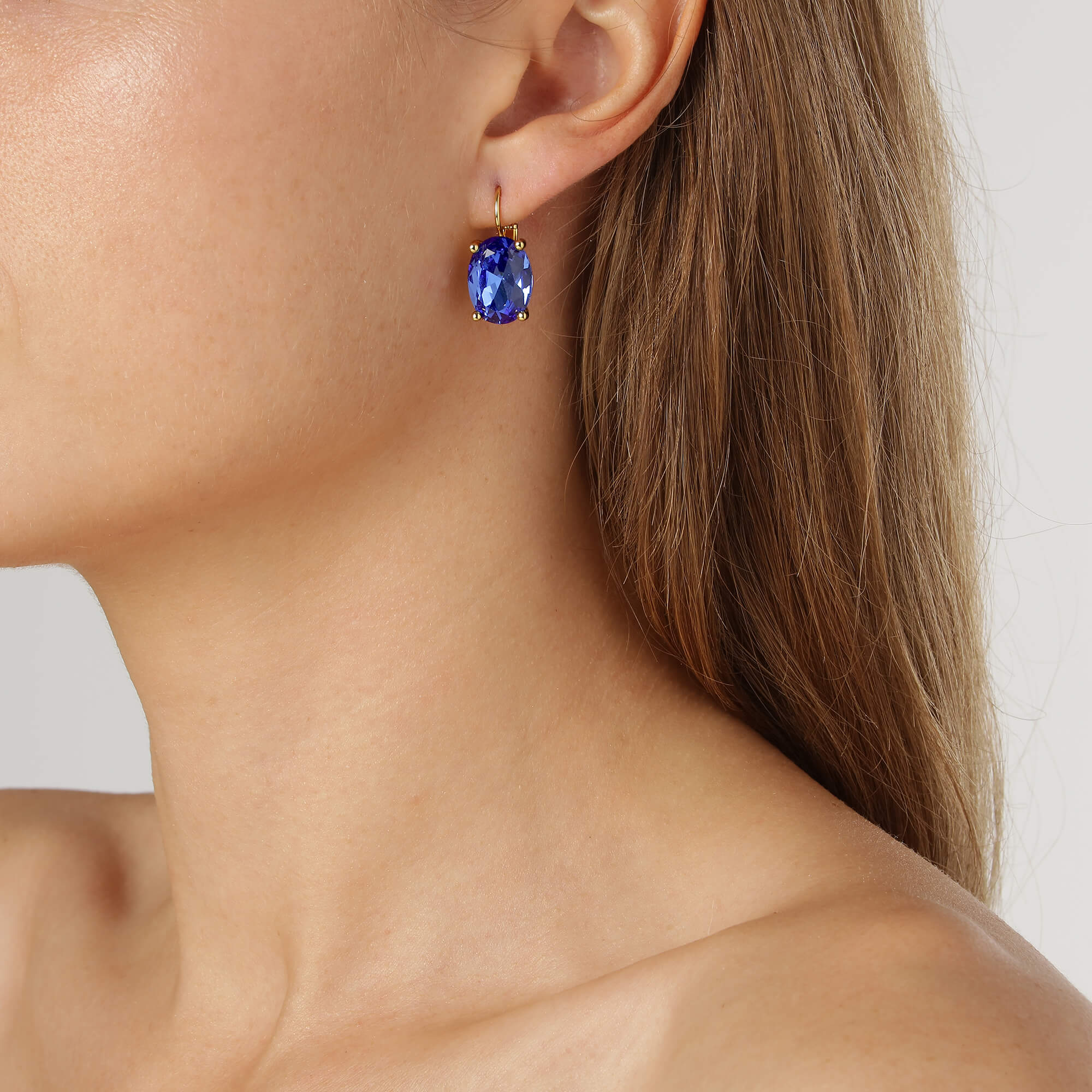 Dyrberg Kern Chantal Gold French Hook Earrings - Sapphire - Image 2