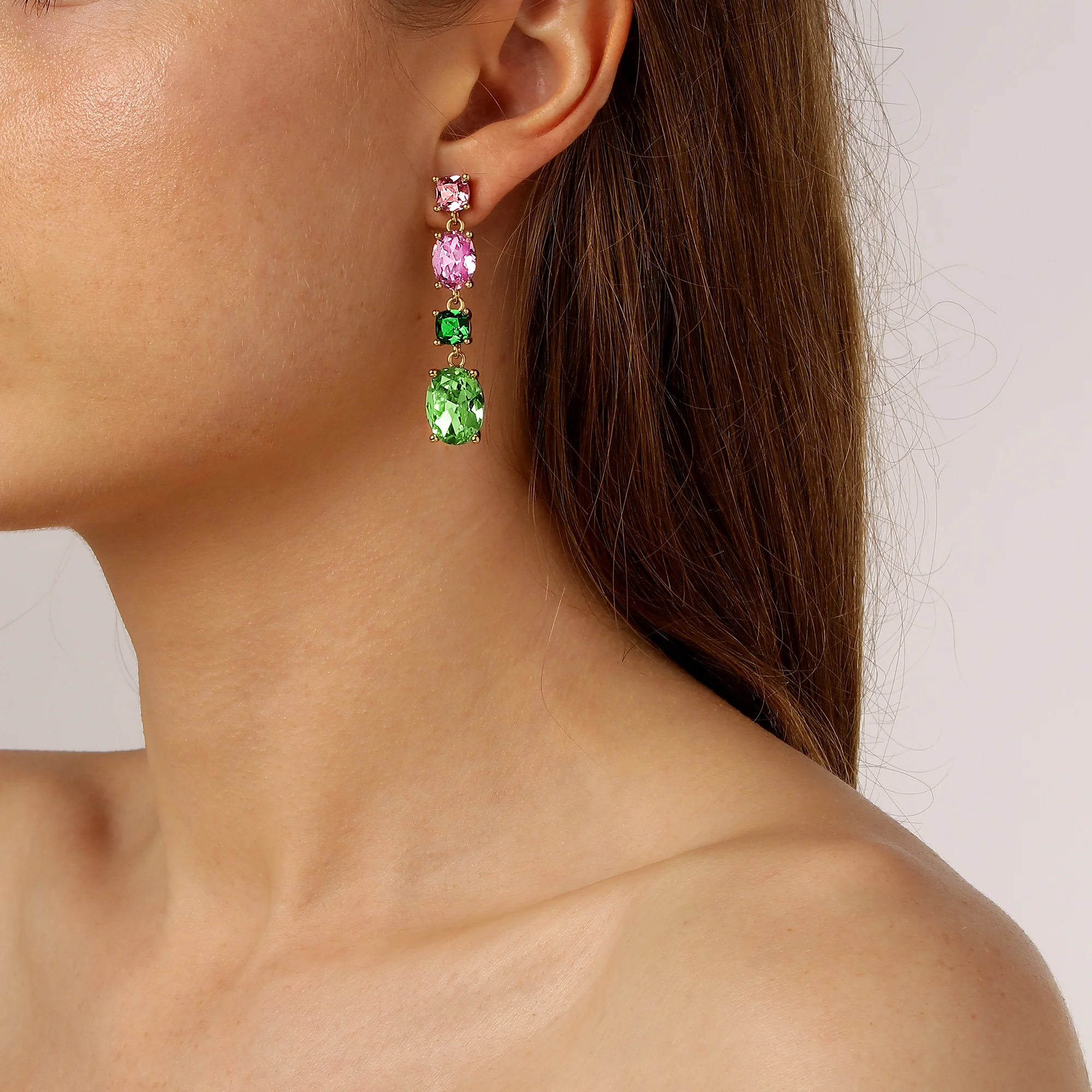 Dyrberg Kern Cornelia Gold Statement Earrings - Rose Green - Image 2