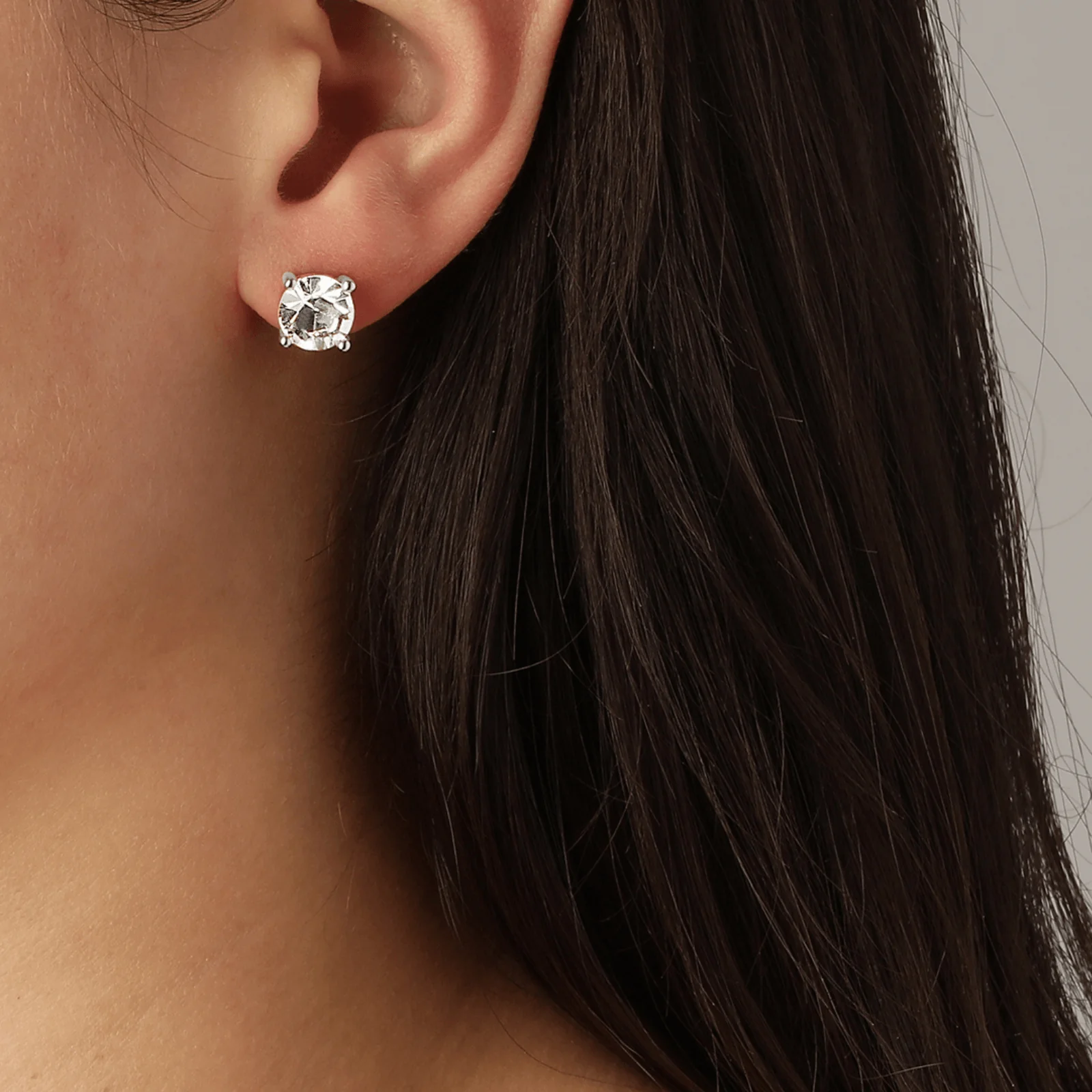 Dyrberg Kern Daze Silver Small Stud Earrings - Clear Crystal - Image 2