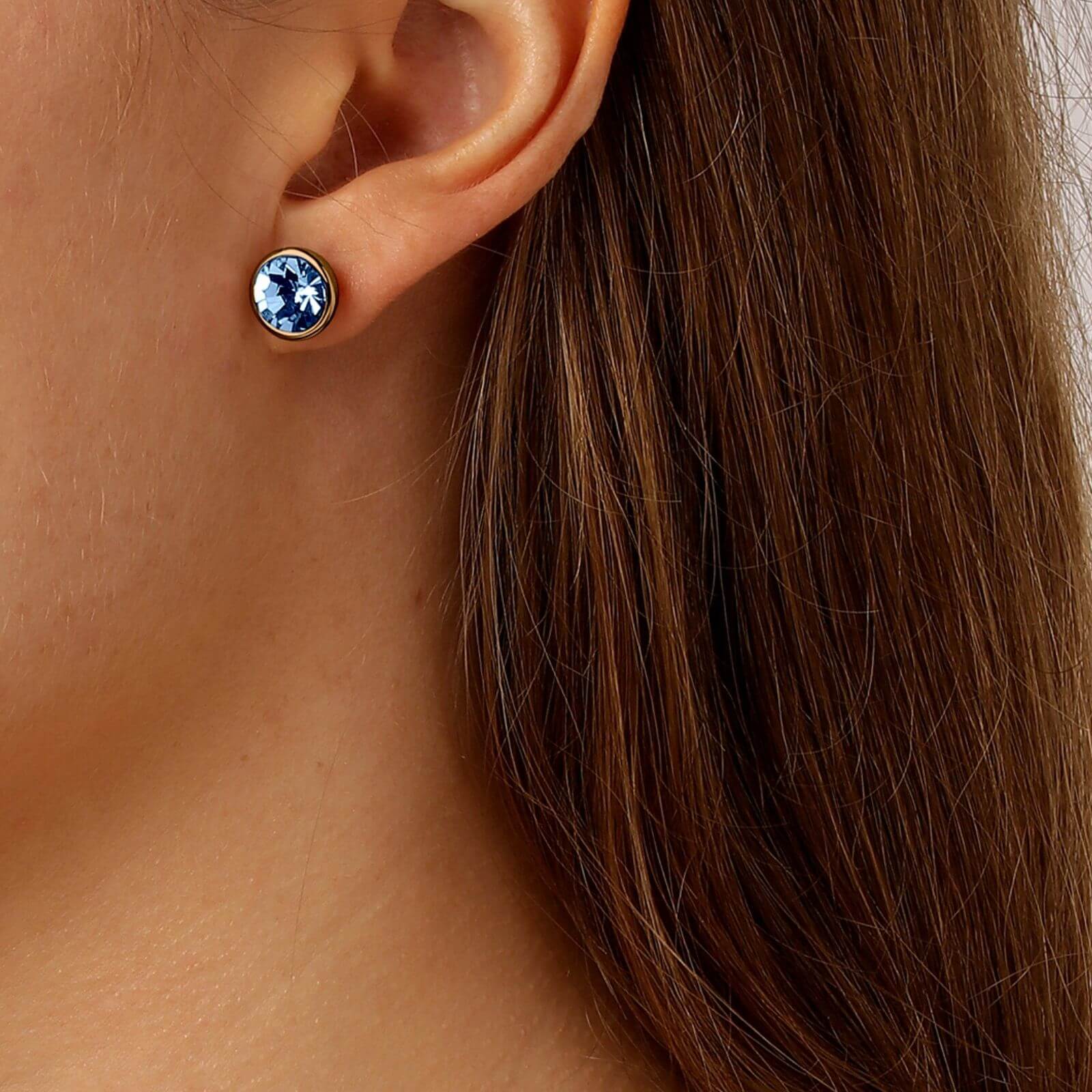 Dyrberg Kern Dia Gold Classic Stud Earrings - Light Sapphire - Image 2