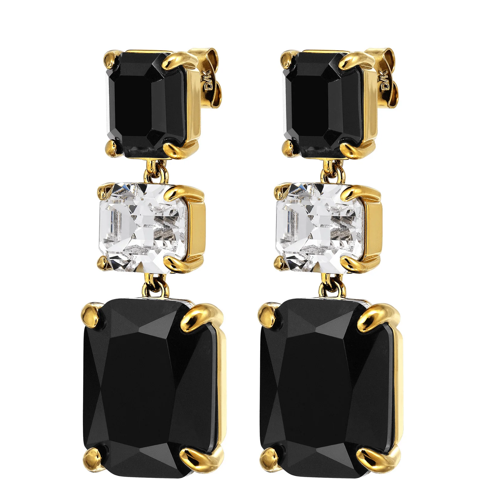 DYRBERG/KERN Esmara Gold Drop Earrings - Black/Crystal