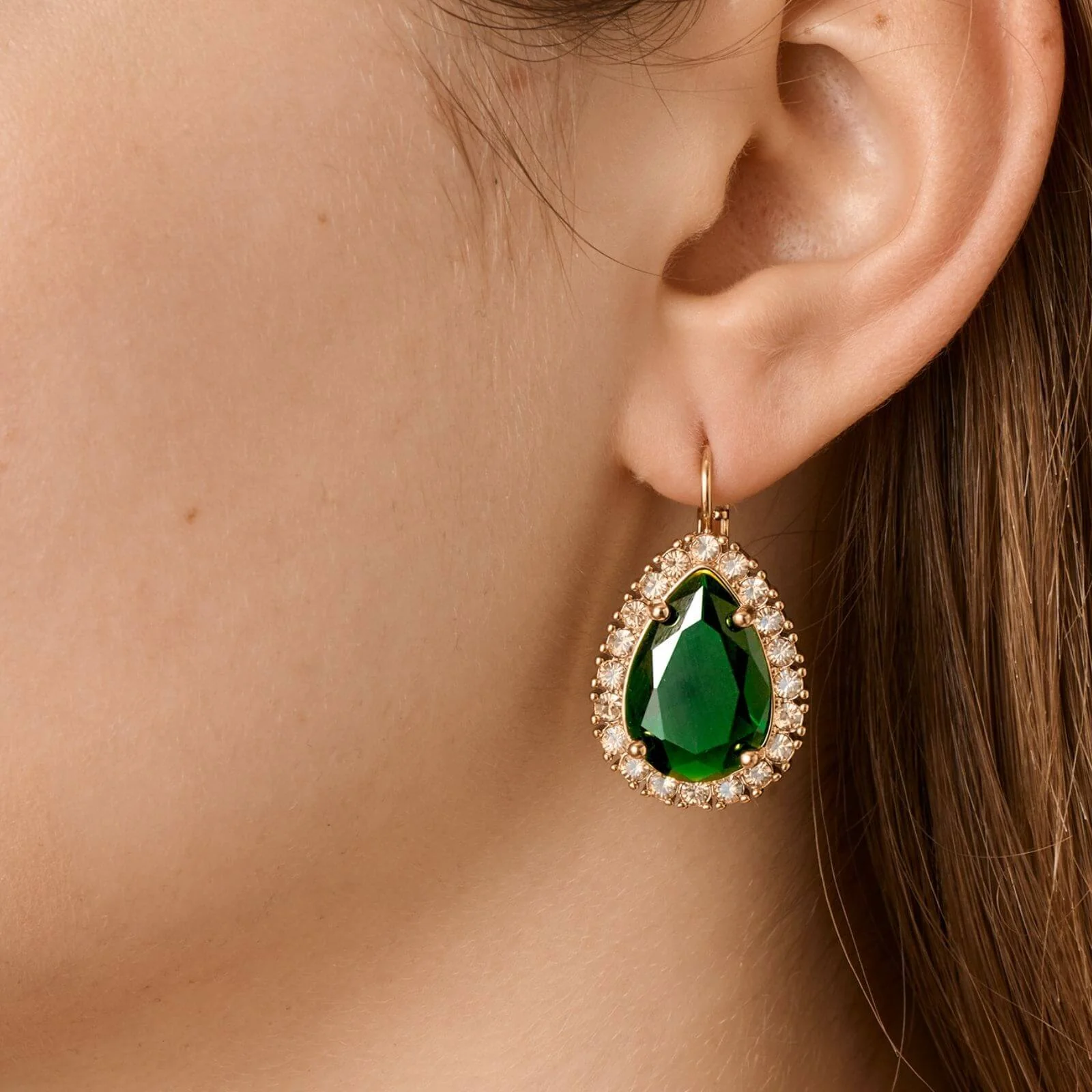 Dyrberg Kern Fiora Gold Earrings - Emerald Green/Golden - Image 2