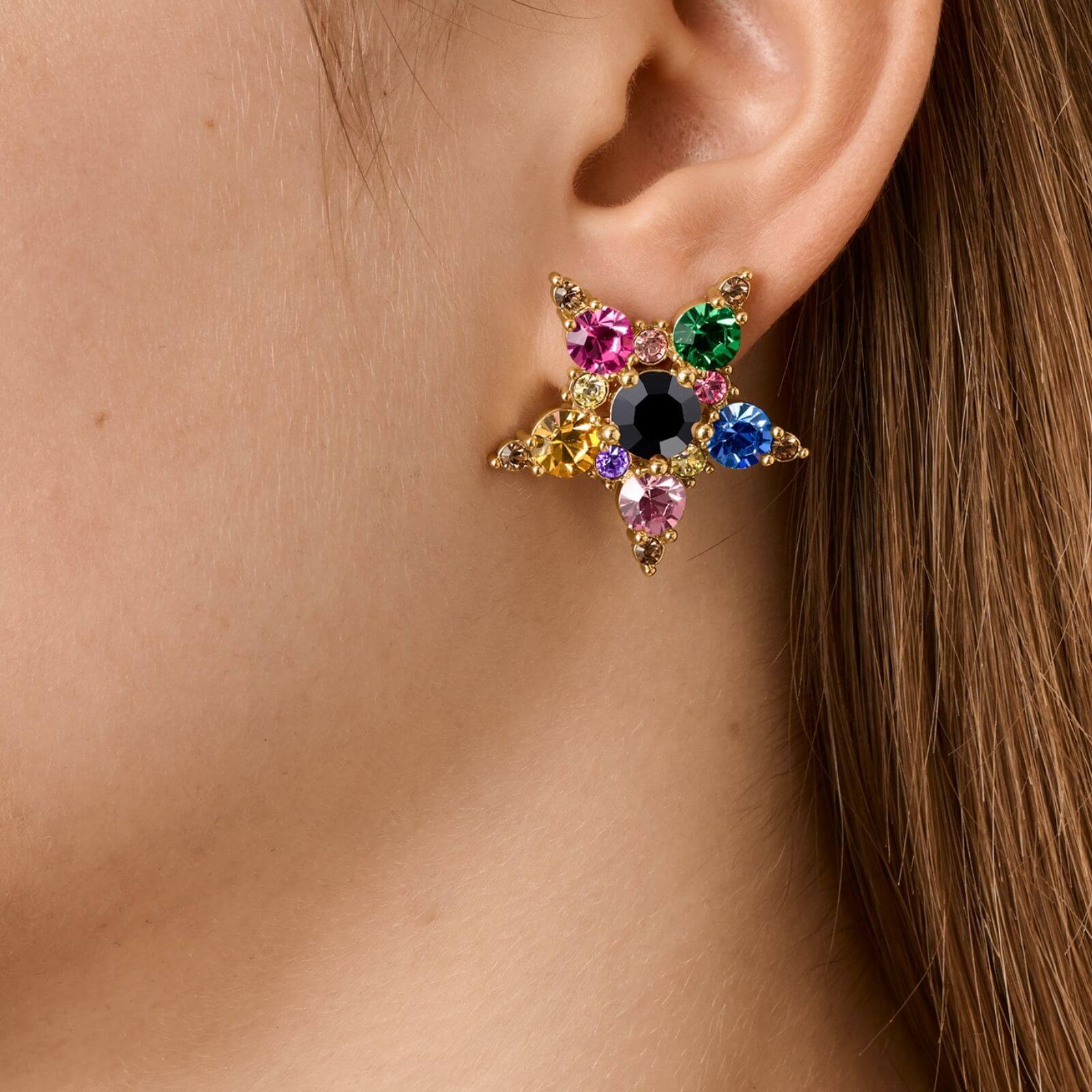 Dyrberg Kern Gemini Gold Stud Star Earrings - Rainbow - Image 2