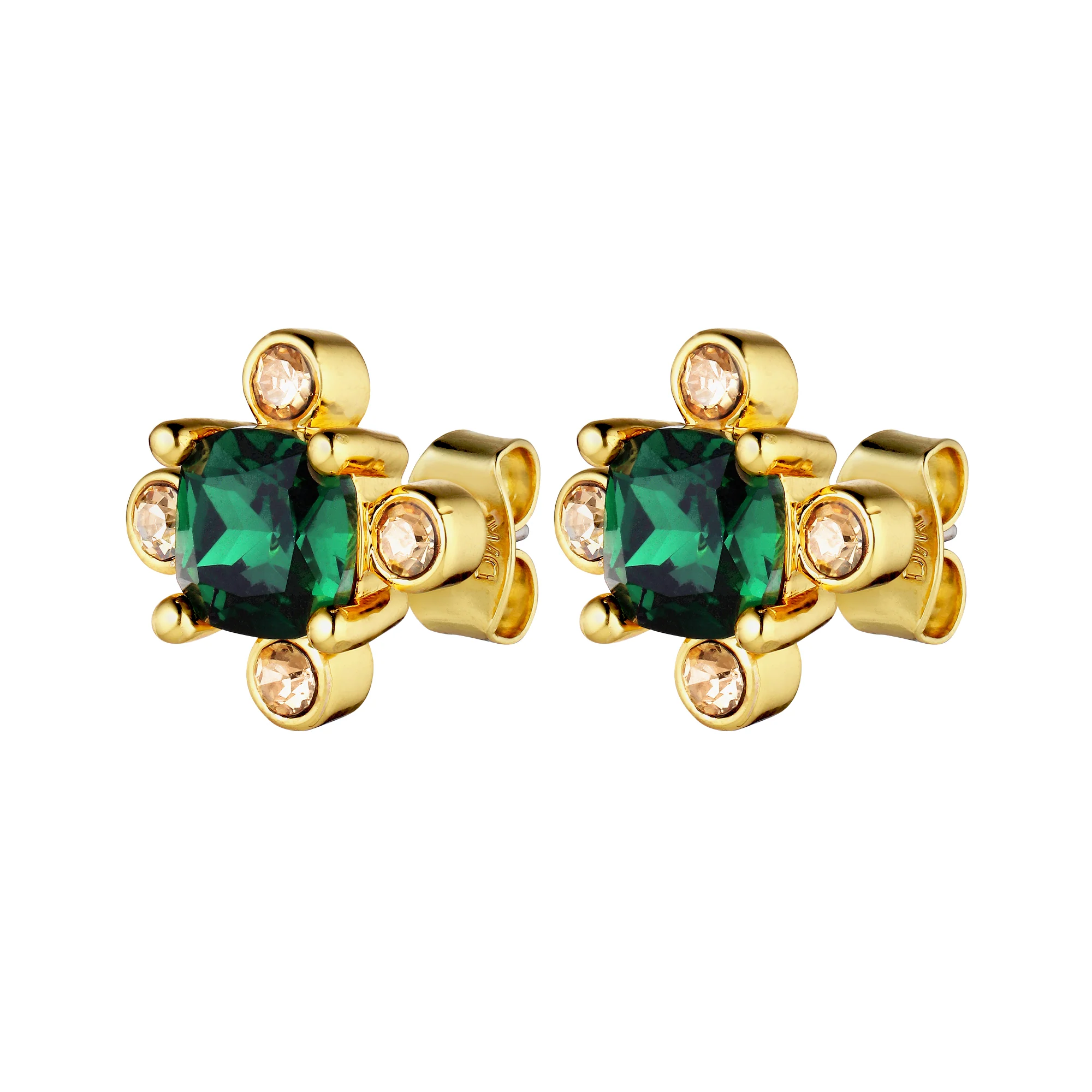 Dyrberg Kern Gigi Gold Stud Earrings - Emerald Green - Image 2