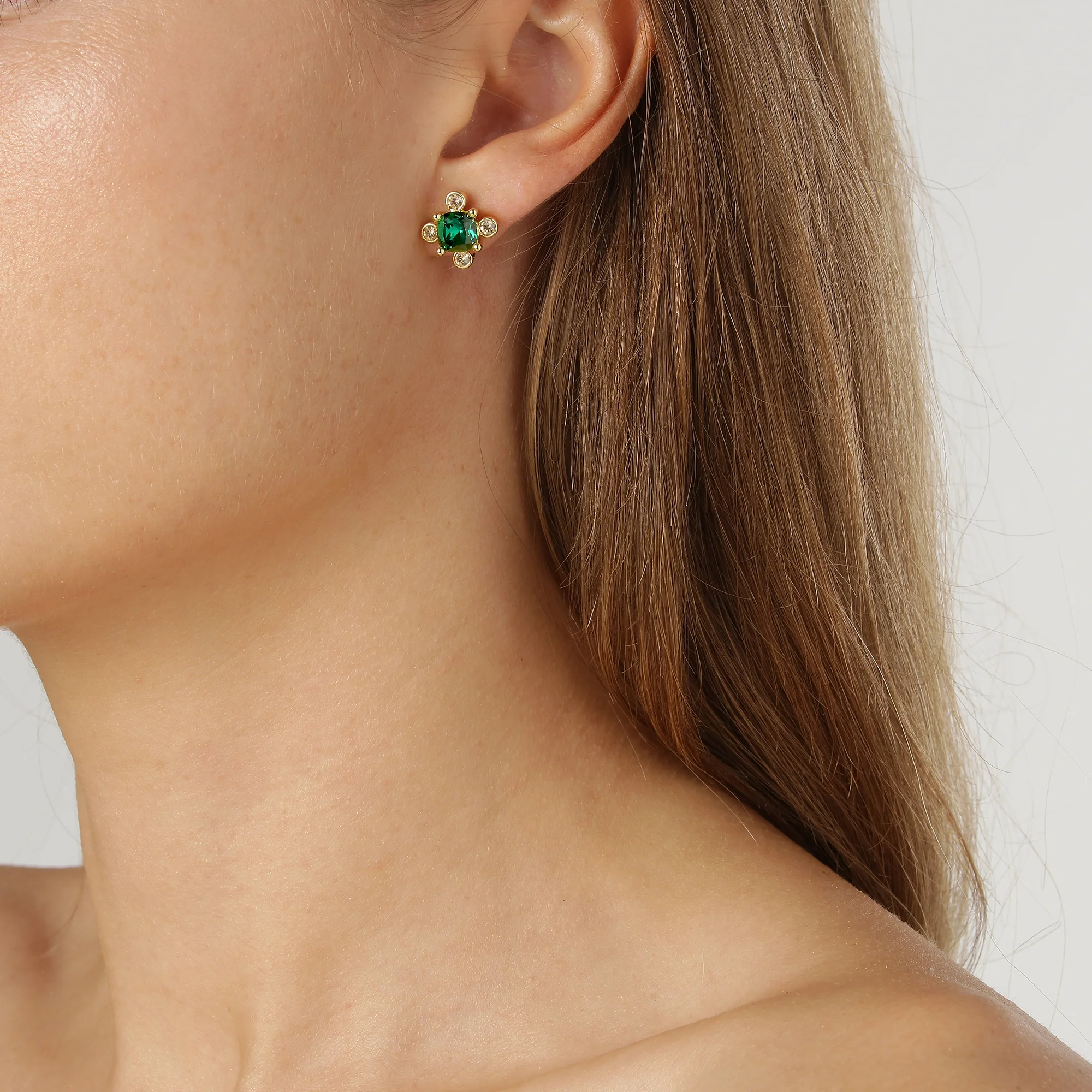 Dyrberg Kern Gigi Gold Stud Earrings - Emerald Green - Image 3