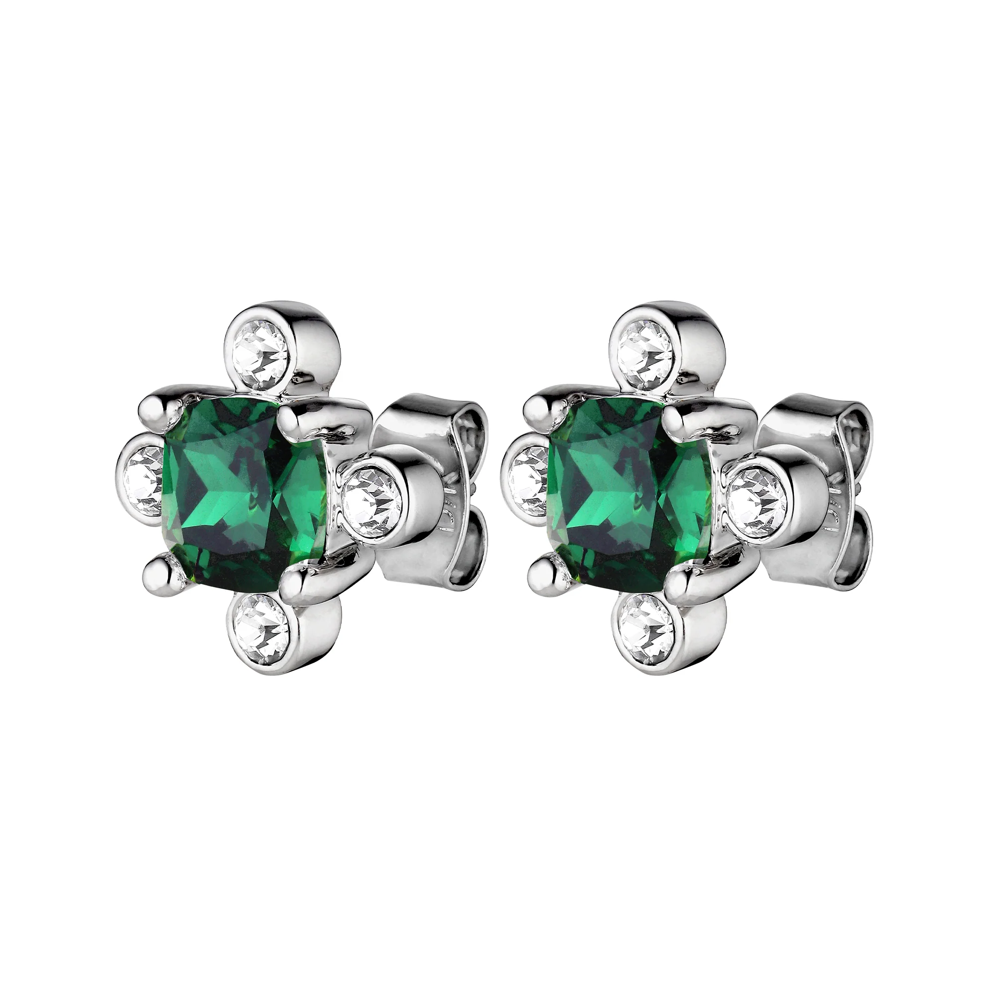 Dyrberg Kern Gigi Silver Stud Earrings - Emerald Green - Image 2