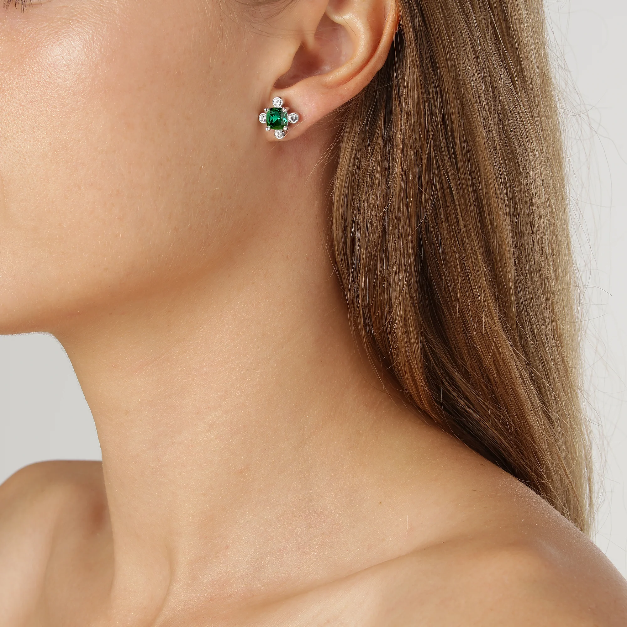 Dyrberg Kern Gigi Silver Stud Earrings - Emerald Green - Image 3