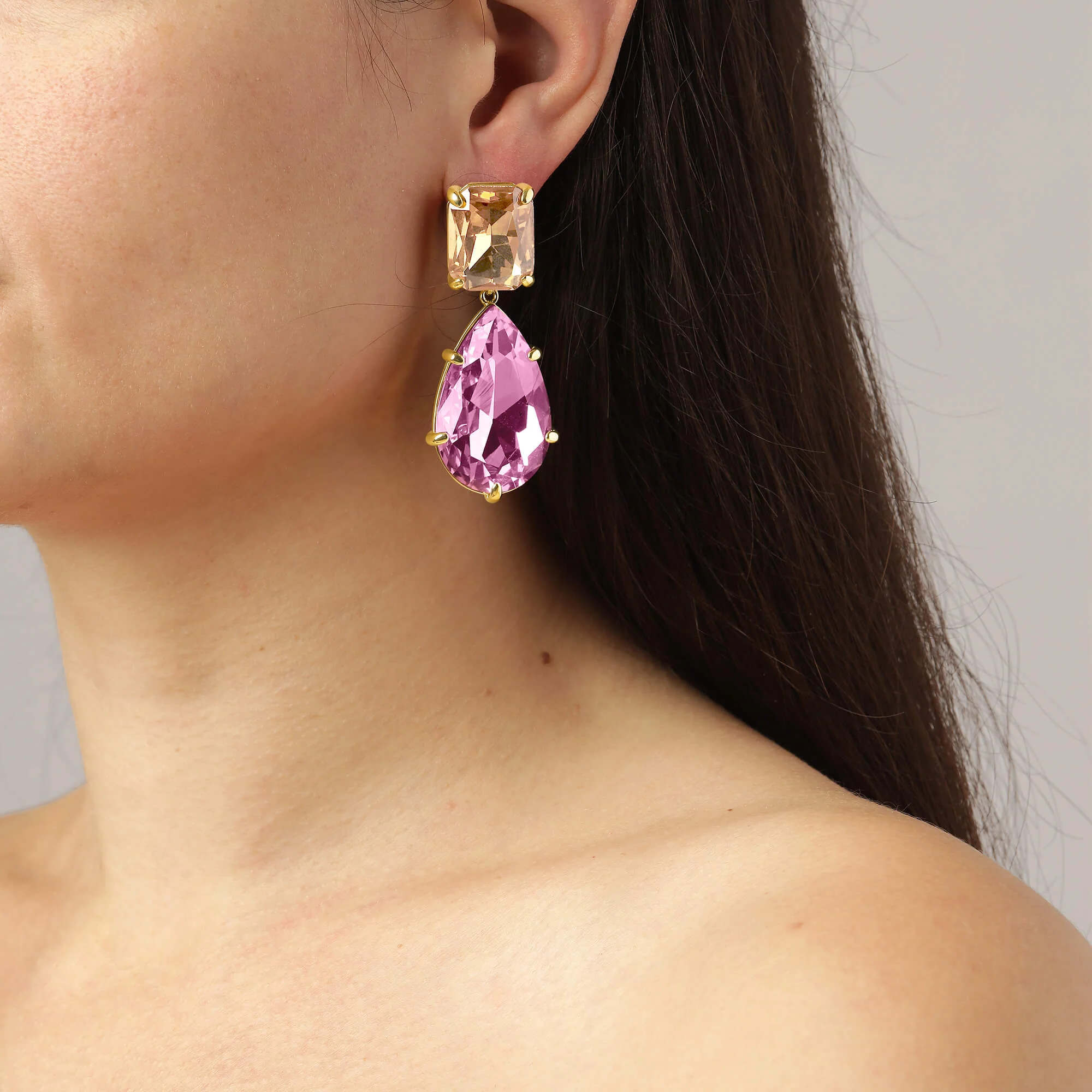 Dyrberg Kern Golari Gold Drop Earrings - Rose - Image 2