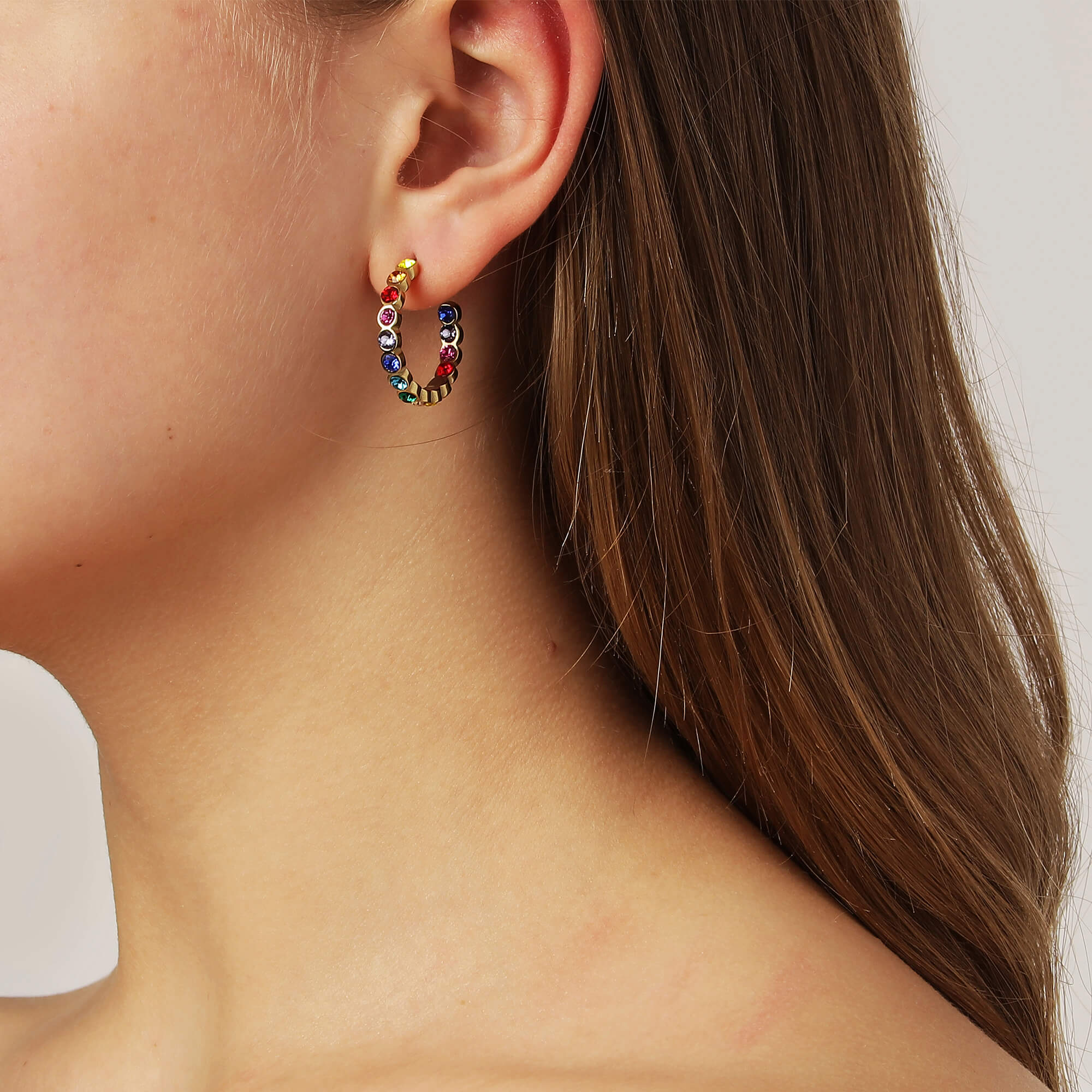 Dyrberg Kern Holly Medium Gold Hoop Earrings - Rainbow - Image 2
