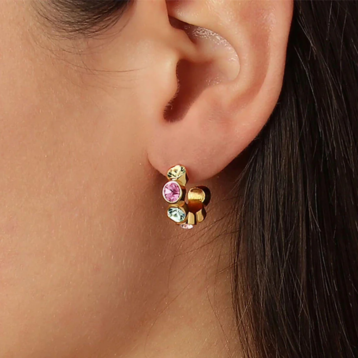 Dyrberg Kern Jenna Small Hoop Earrings - Gold - Multi Pastel - Image 2
