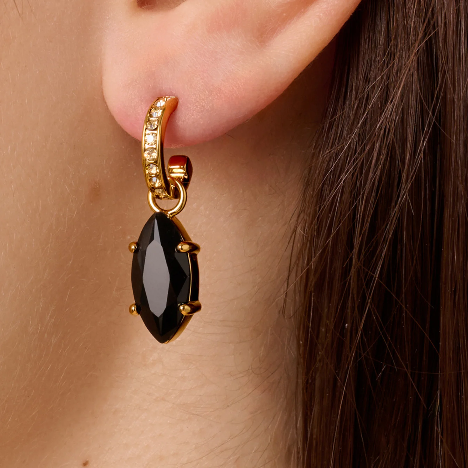 DYRBERG/KERN Junipe Gold Hoop Drop Earrings - Black/Golden - Image 2