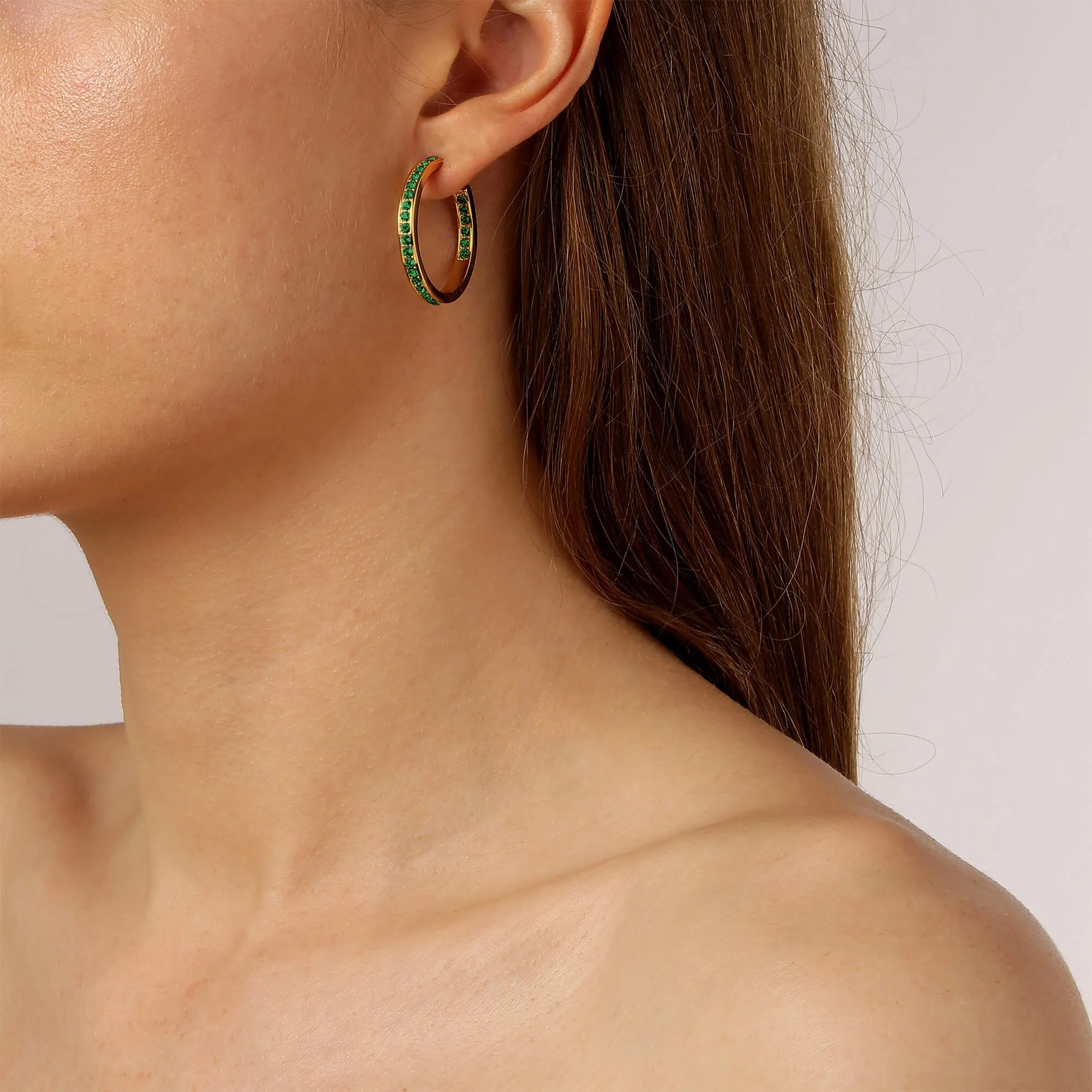 Dyrberg Kern Justina Gold Hoop Earrings - Green - Image 2