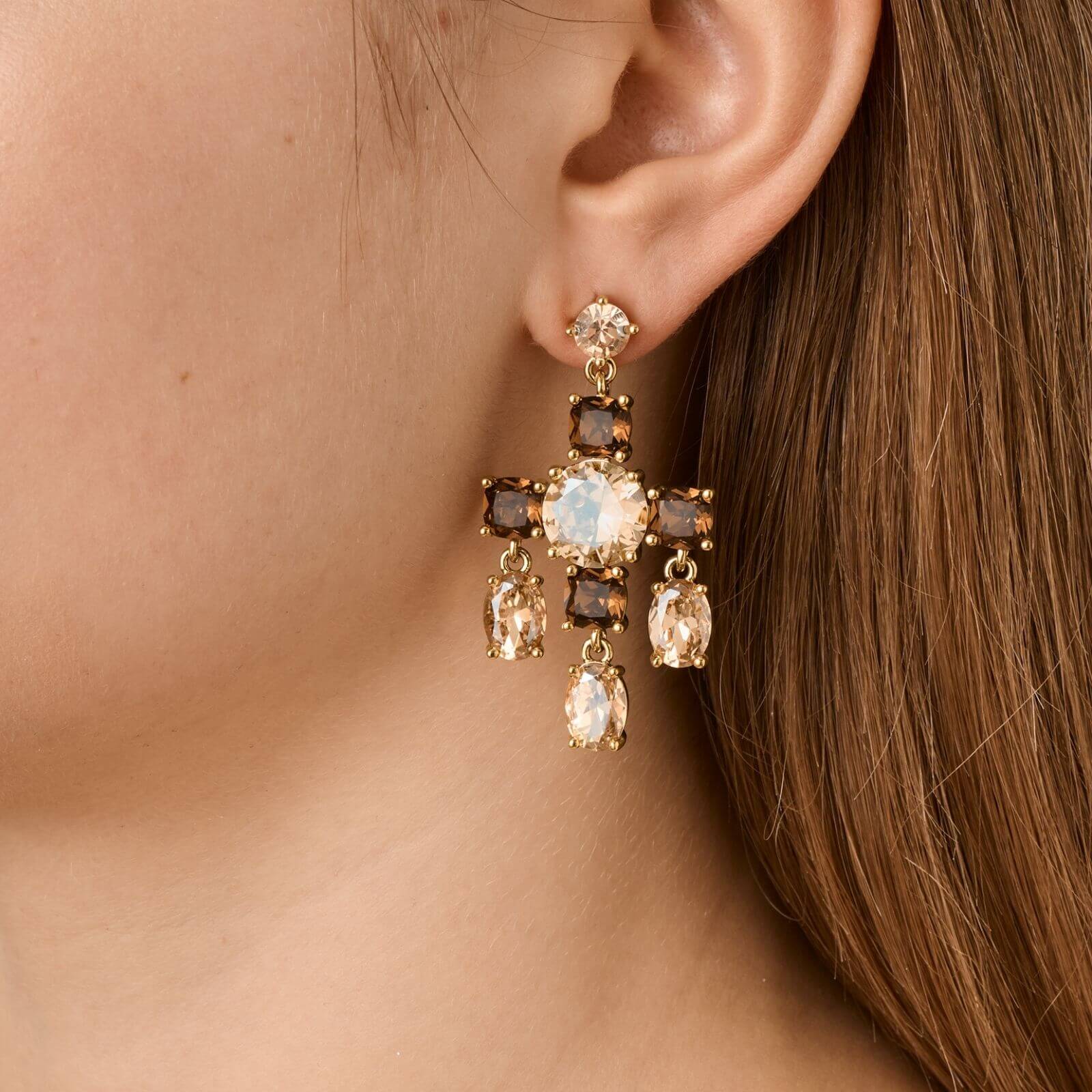 Dyrberg Kern Leonora Gold Statement Drop Earrings - Golden/Brown - Image 2