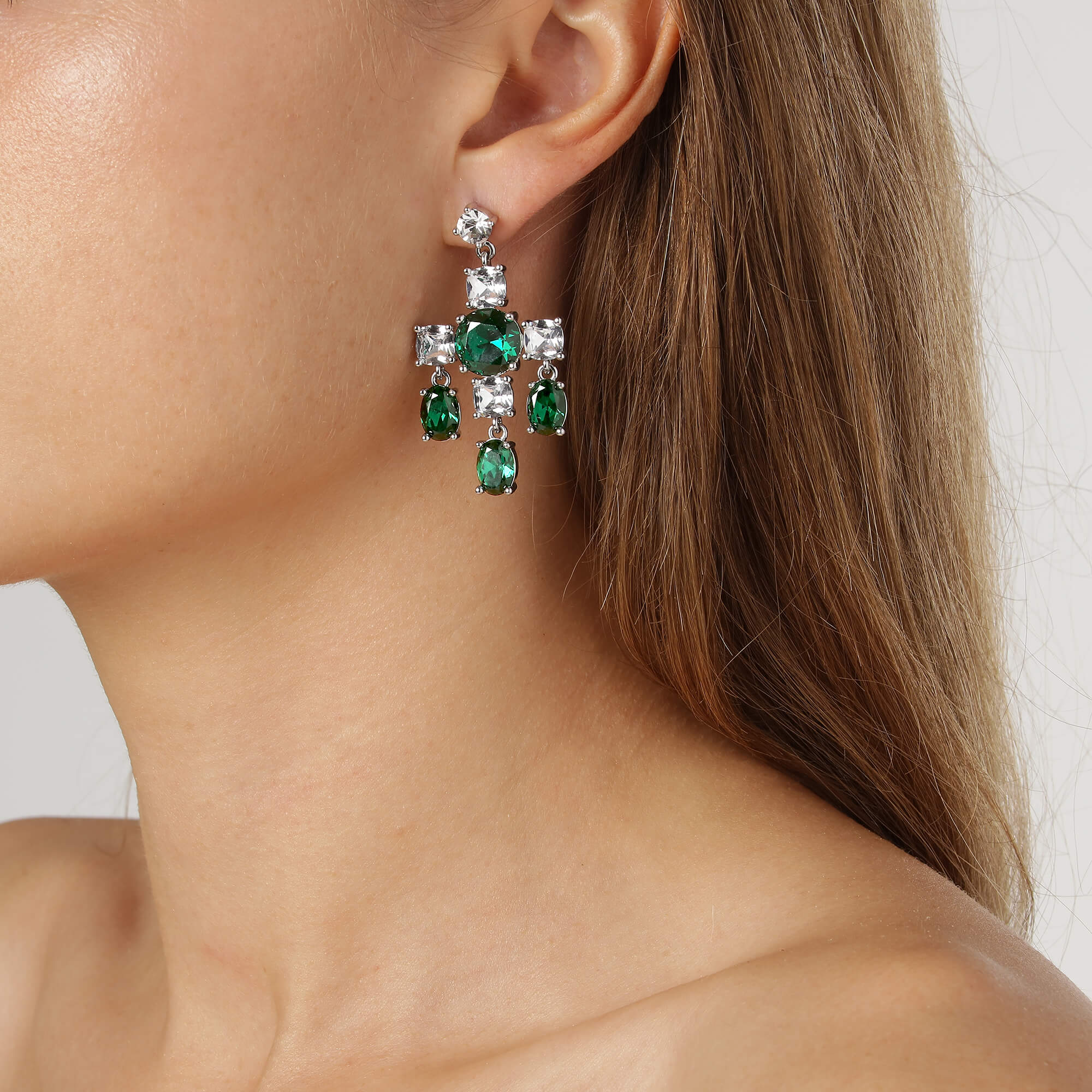 Dyrberg Kern Leonora Silver Statement Drop Earrings - Green - Image 2