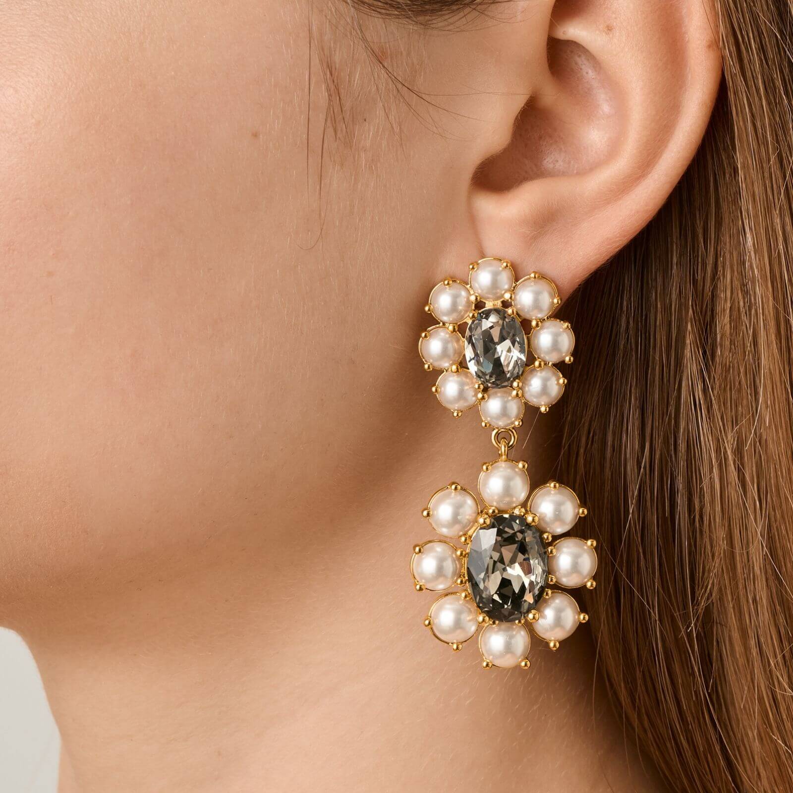 Dyrberg Kern Lina Gold Earrings - White Pearl/Grey - Image 2