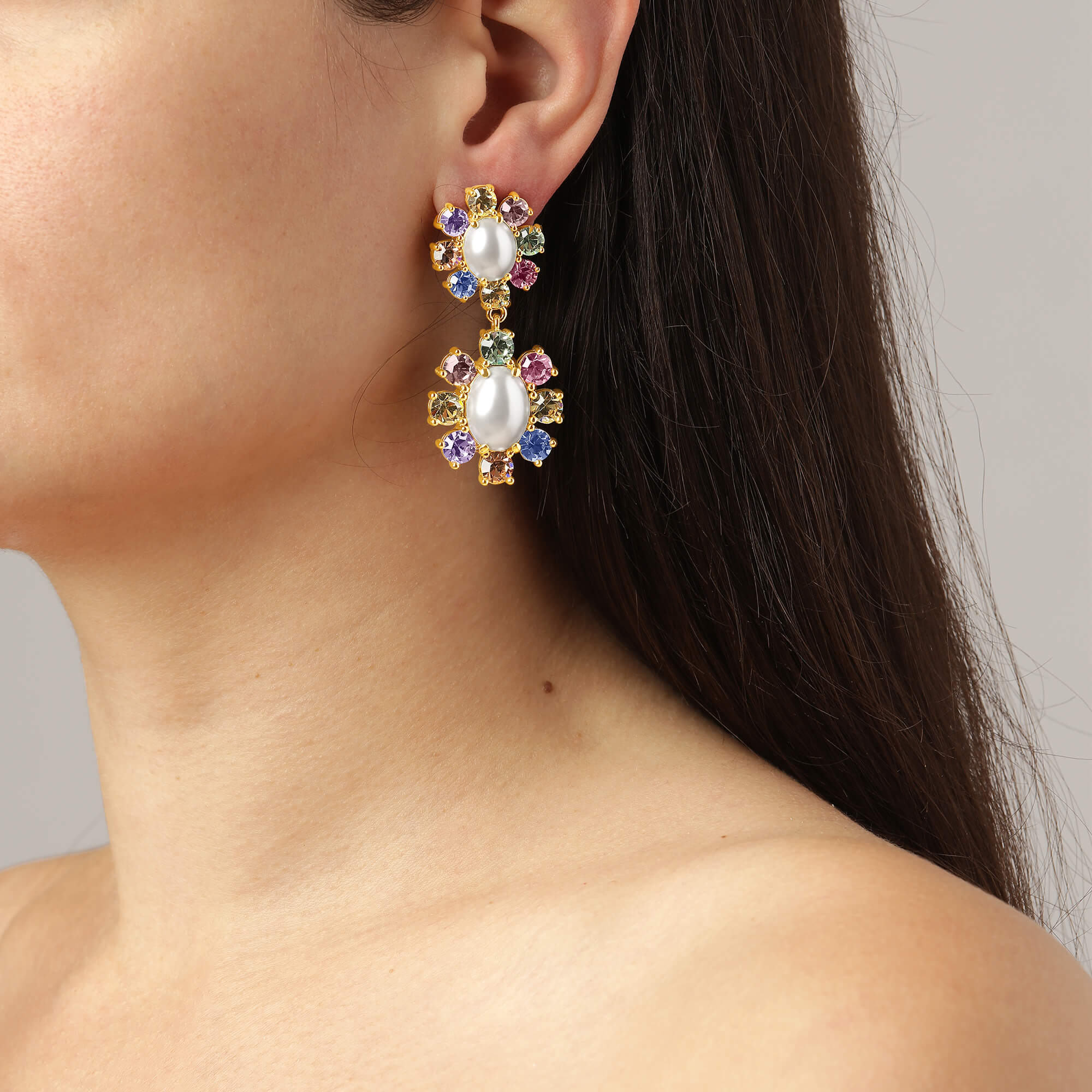Dyrberg Kern Lina Gold Large Drop Earrings - Multi/Pearl - Image 2