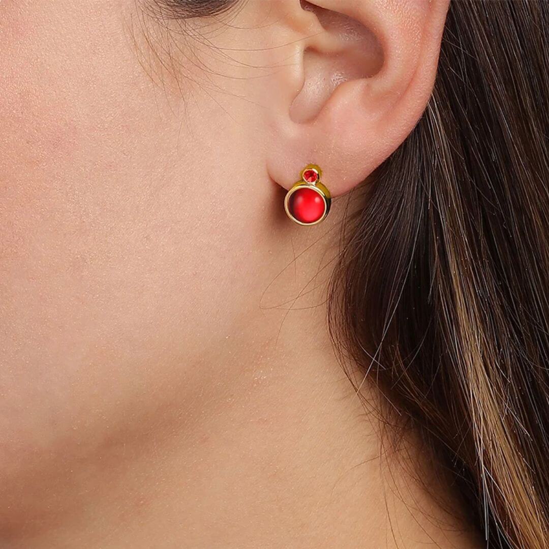 Dyrberg Kern London Gold Stud Earrings - Red - Image 2