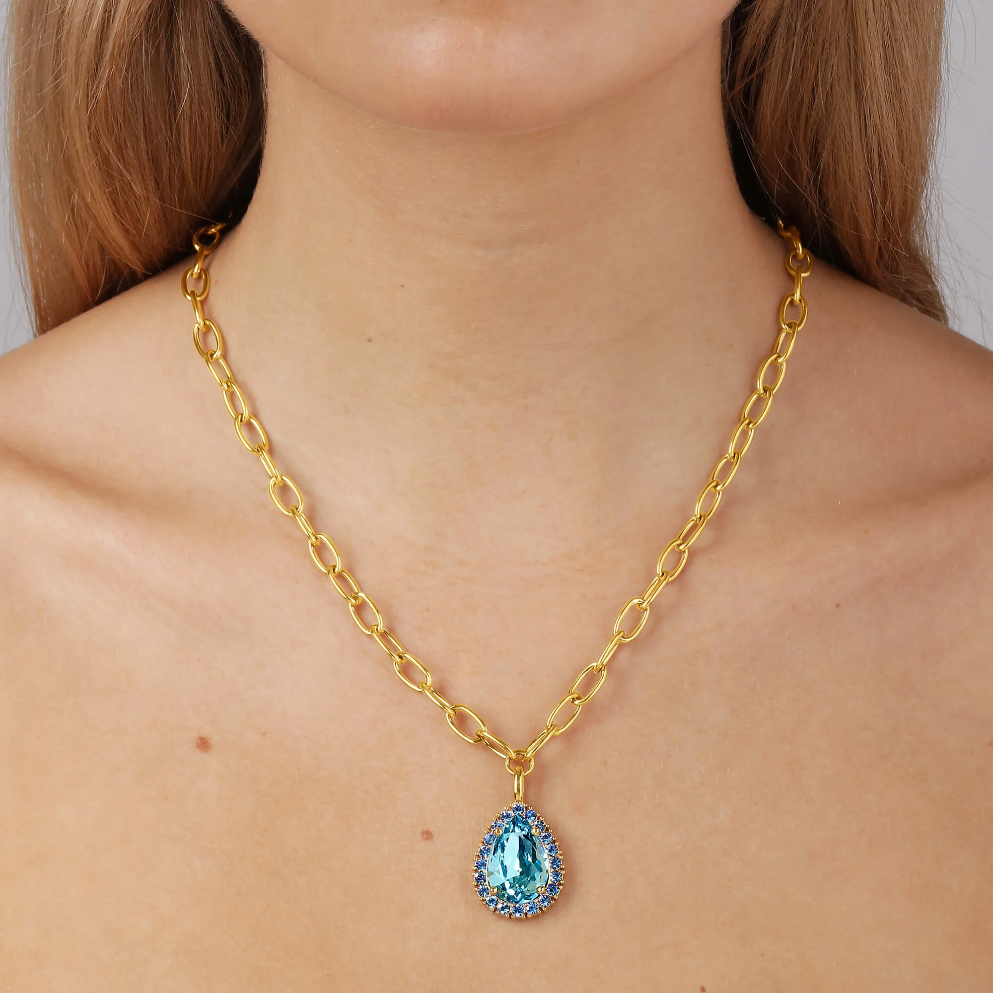 Dyrberg Kern Metta Gold Necklace - Aqua Light Blue - Image 3