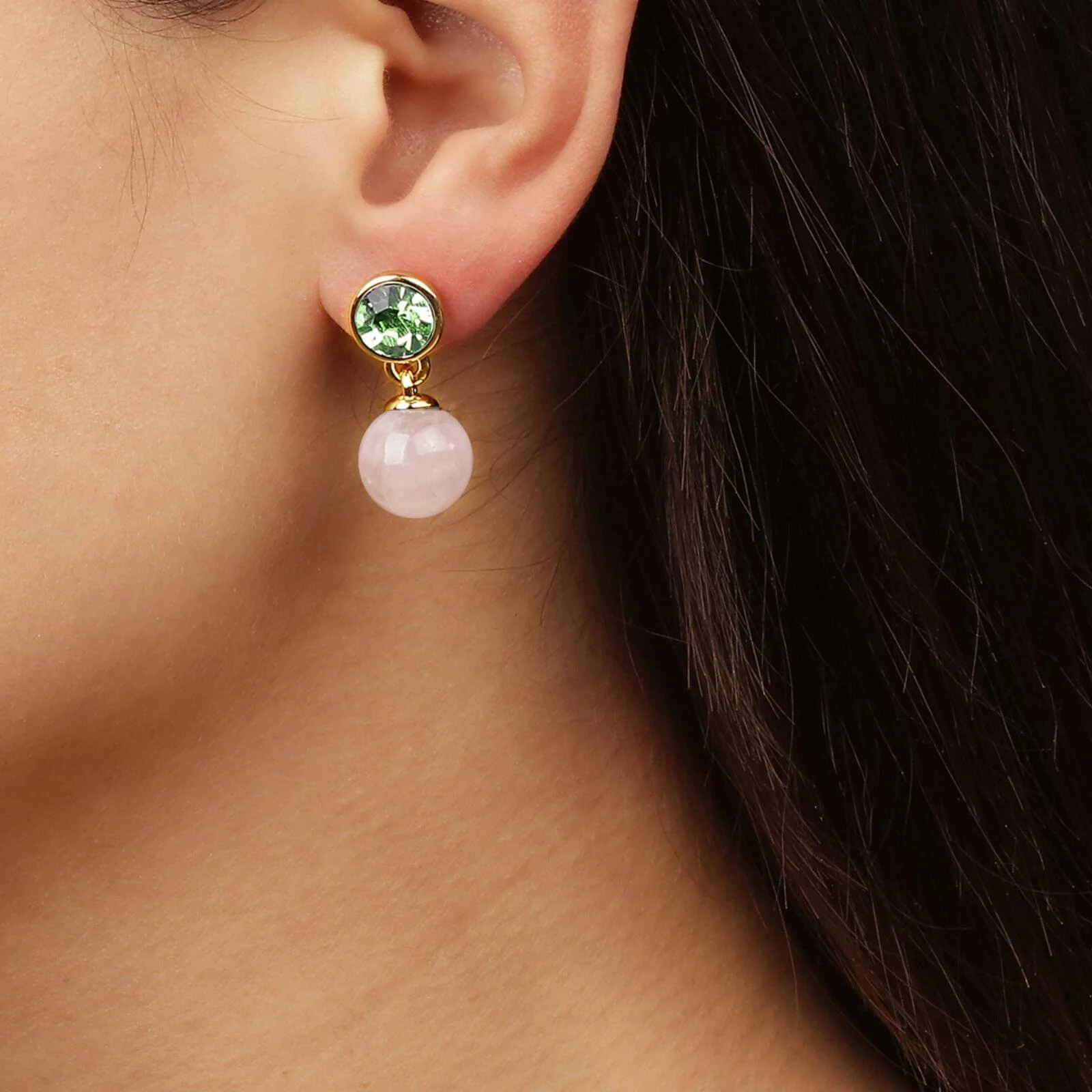 Dyrberg Kern Naomi Gold Earrings - Green/Pink - Image 2