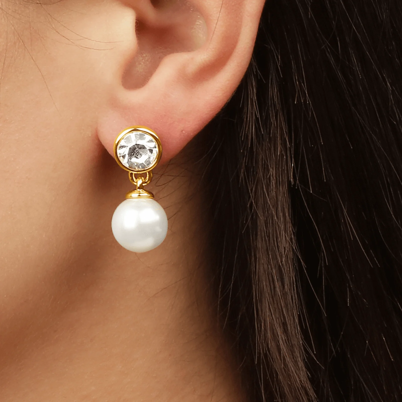 DYRBERG/KERN Naomi Pearl Gold Small Drop Earrings - Image 2