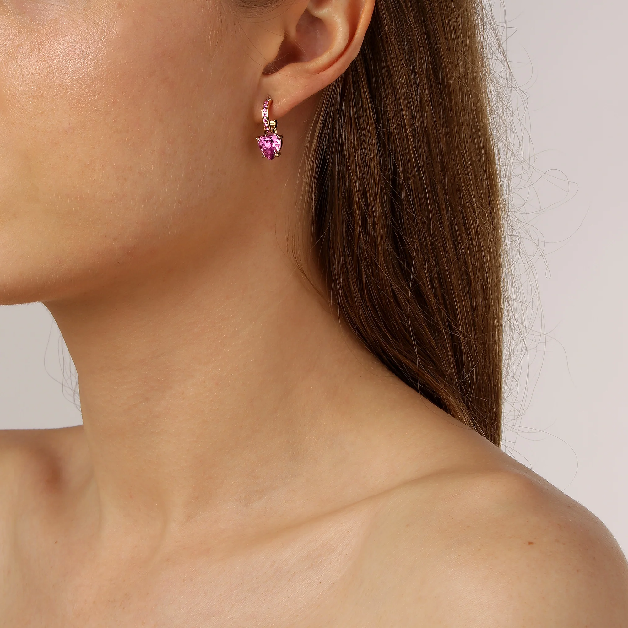 Dyrberg Kern Nina Gold Small Hoop Charm Earrings - Rose - Image 2
